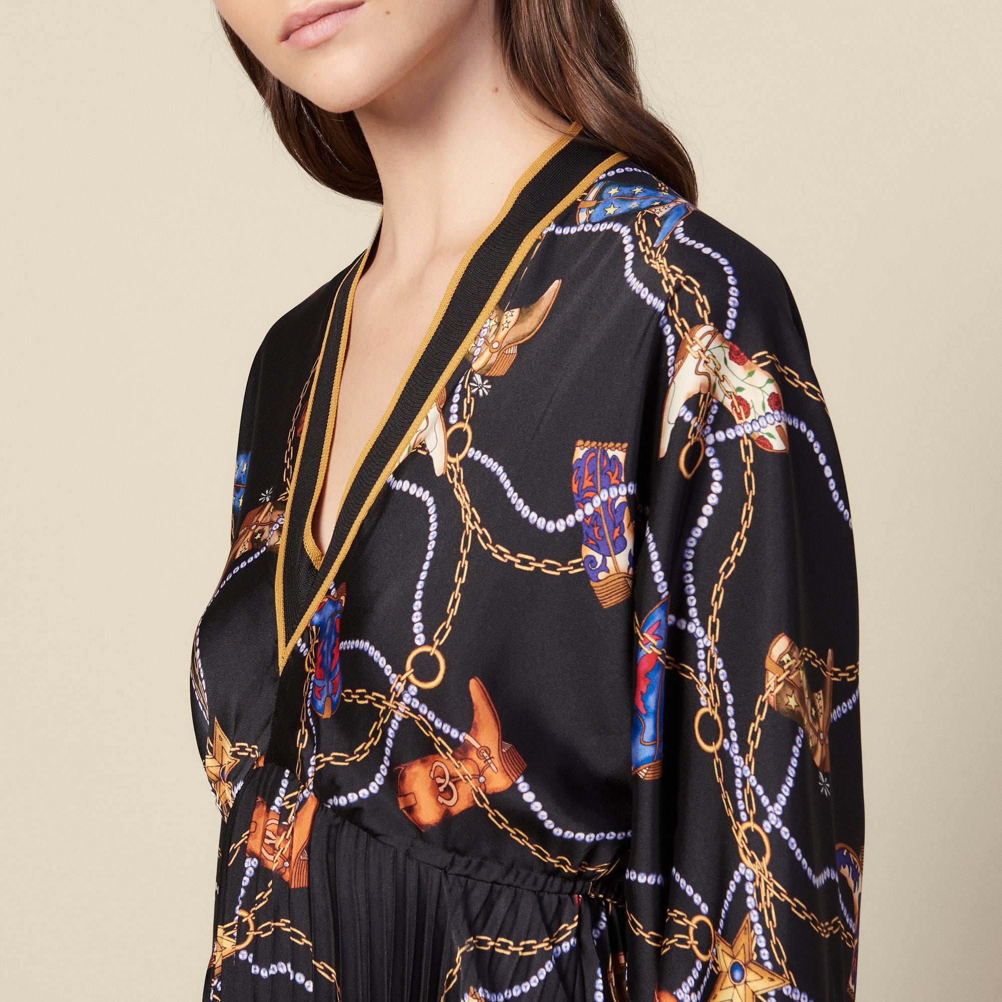 Robe longue en imprimé à jupe plissée Sandro seconde main