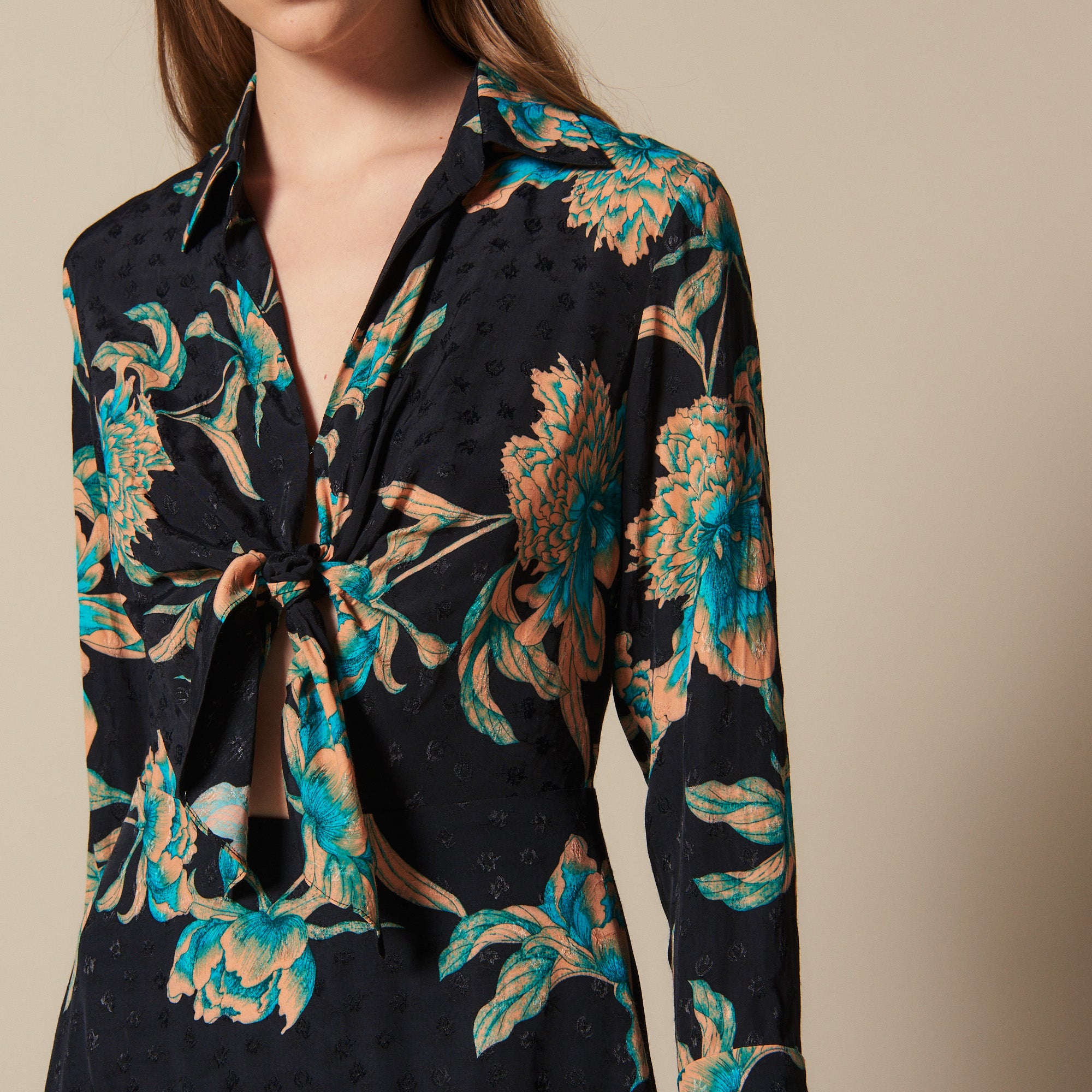 Robe longue imprimée à nouer Sandro seconde main