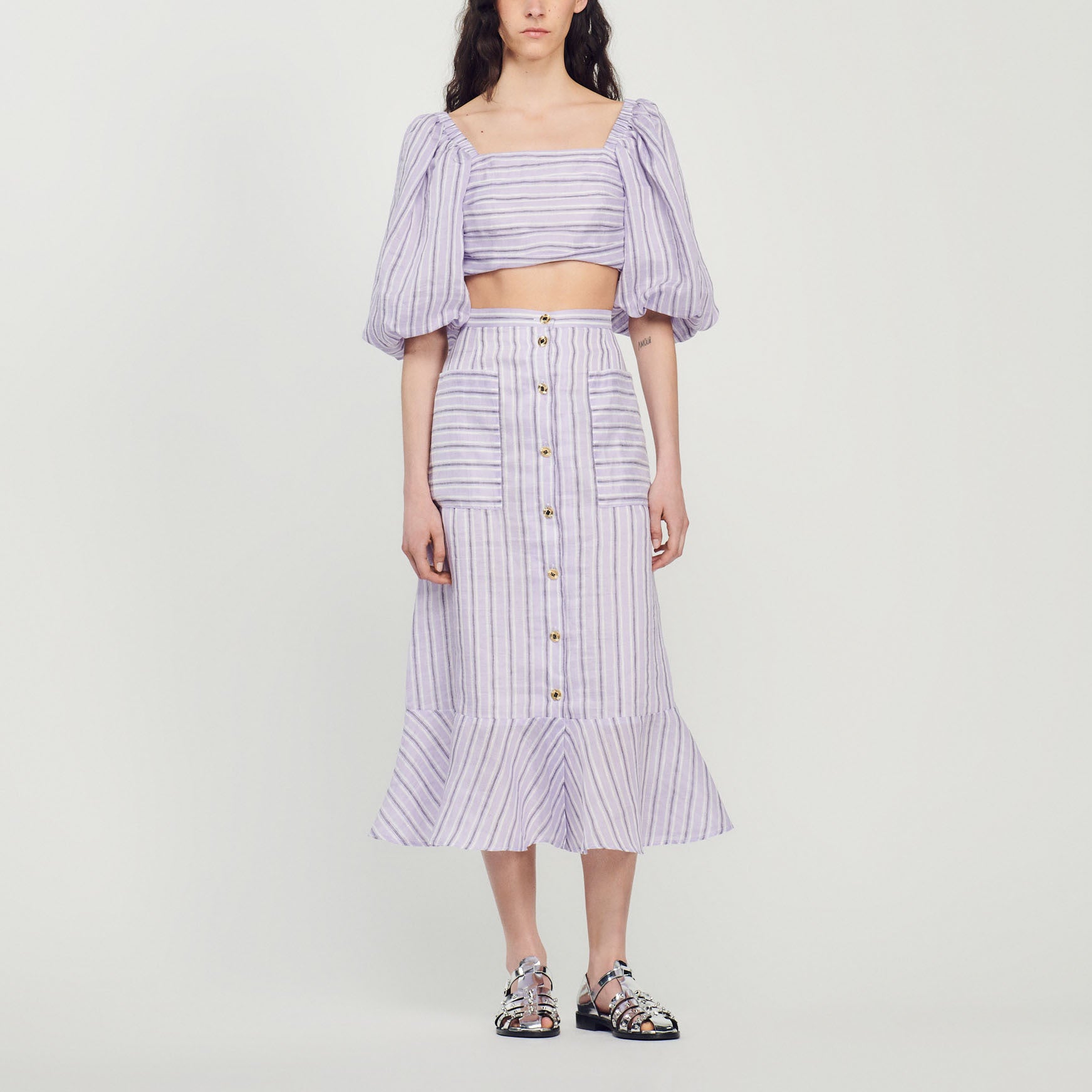 Jupe évasée à rayures Sandro seconde main