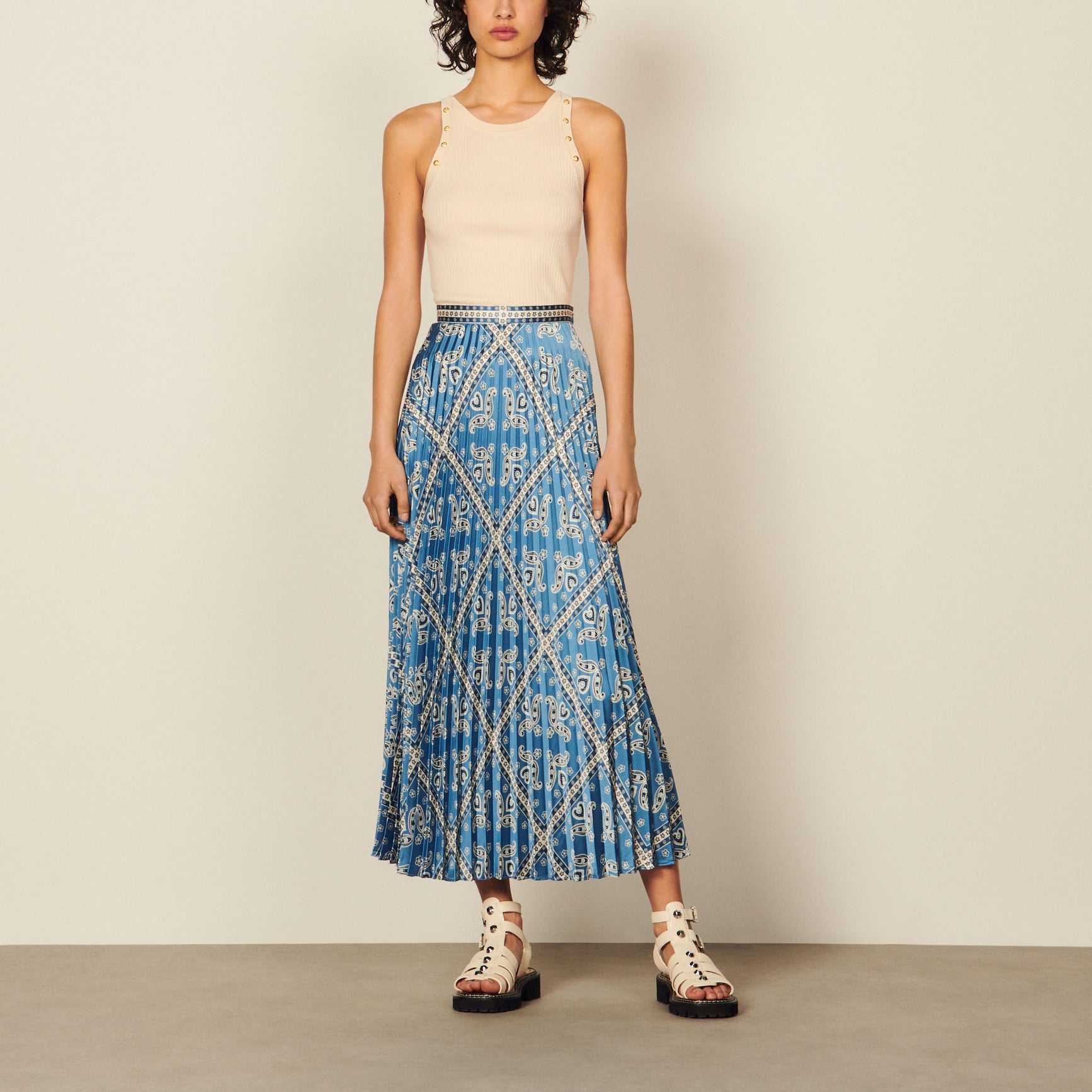 Jupe longue imprimée et plissée Sandro seconde main