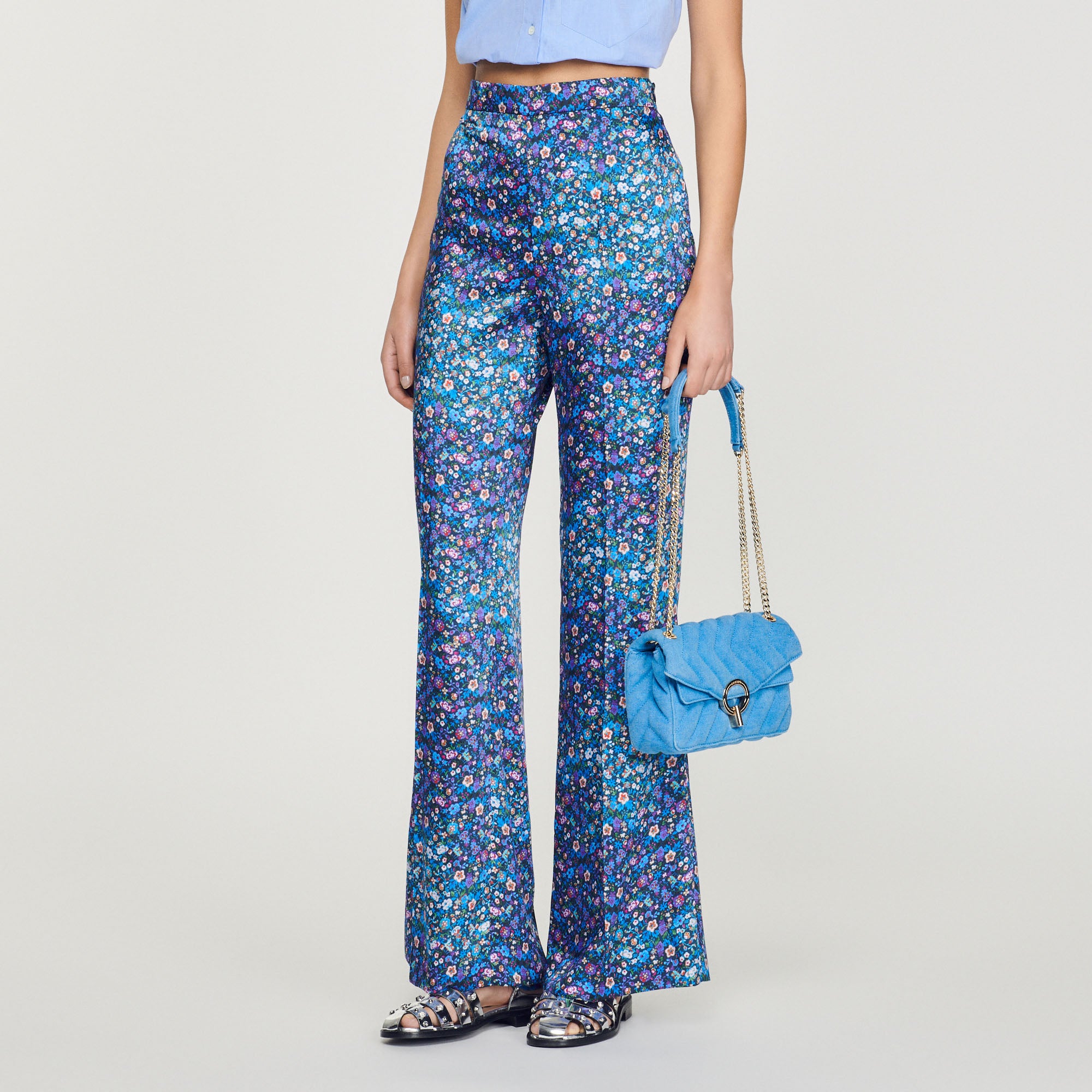 Pantalon satiné imprimé fleuri Sandro seconde main