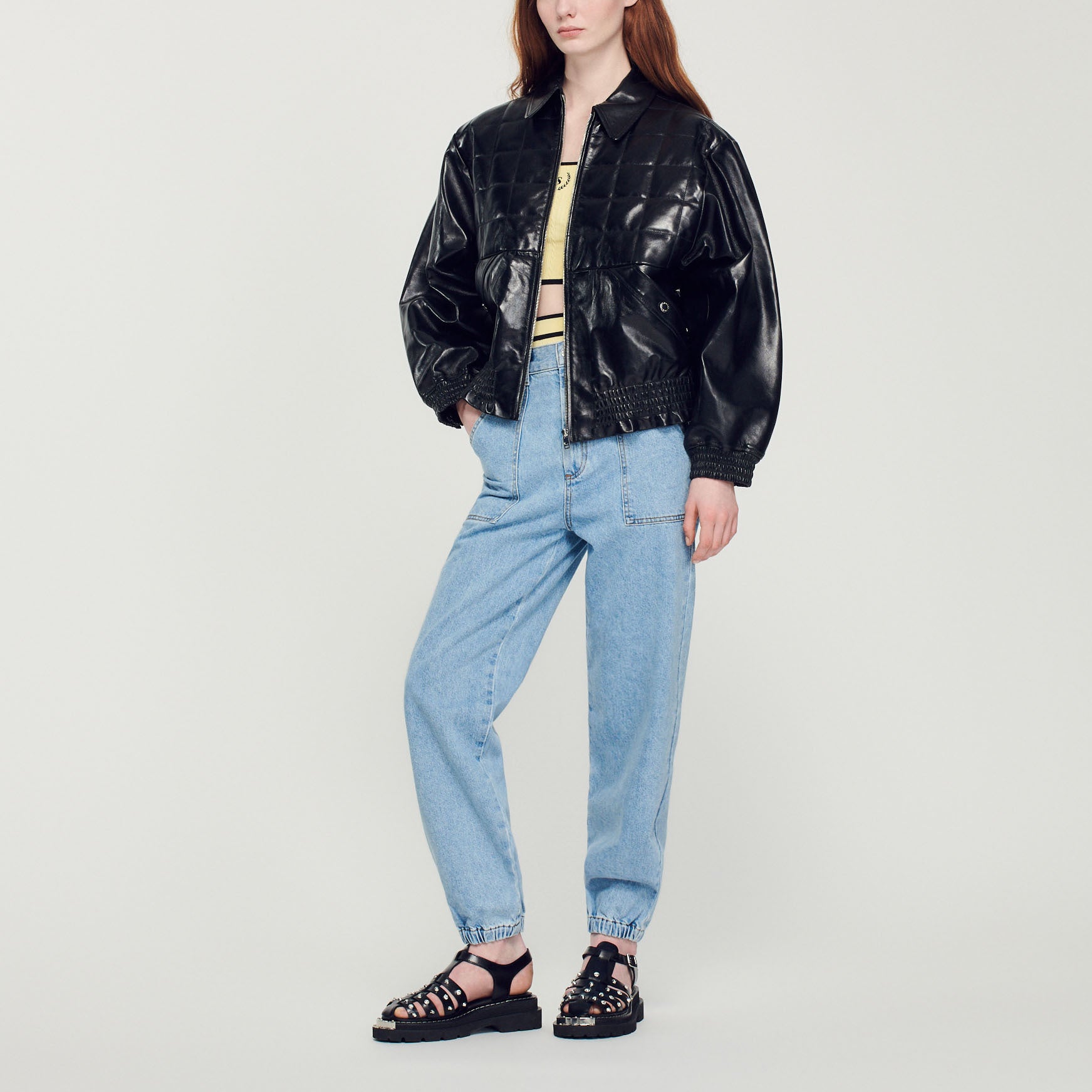 Veste en cuir lisse Sandro seconde main