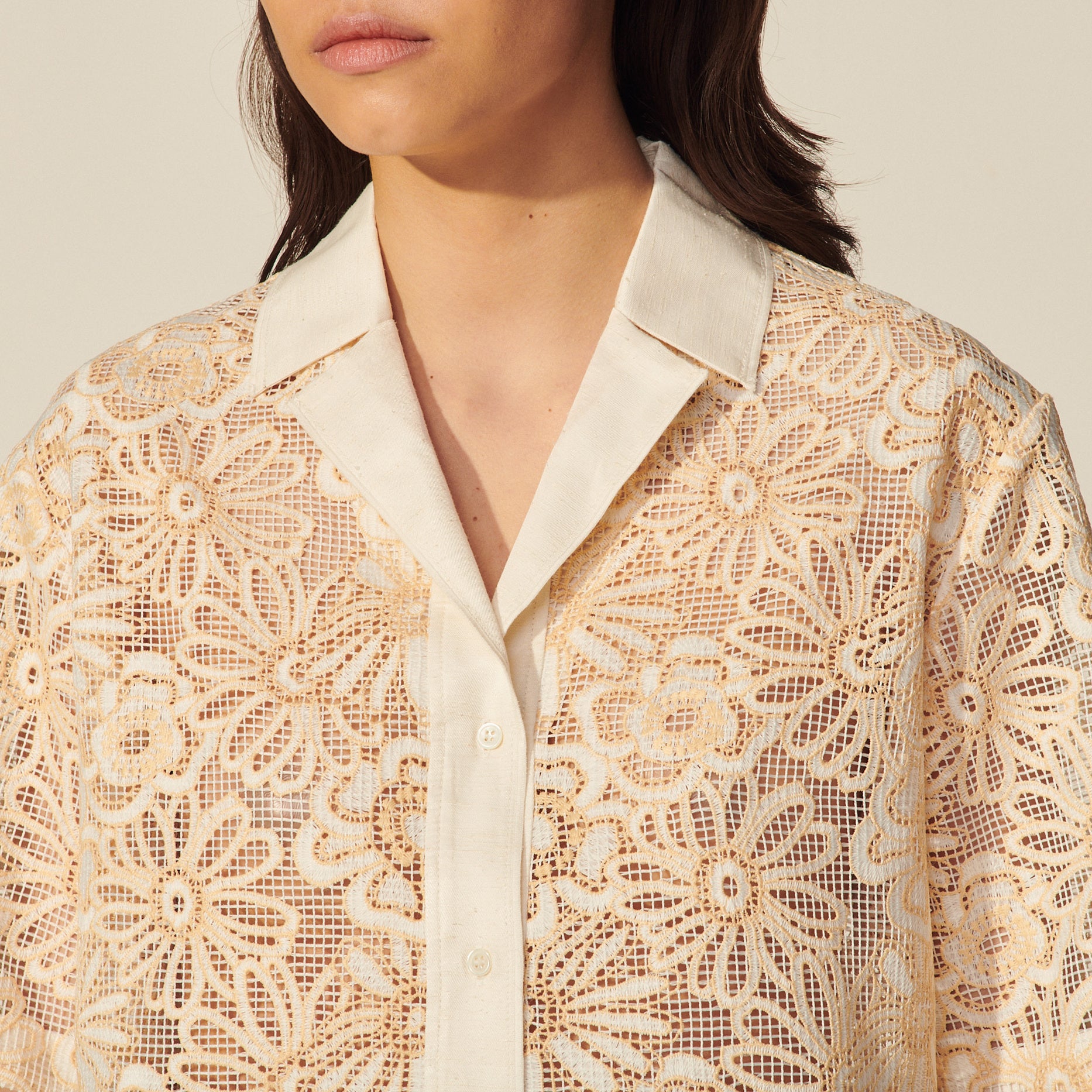 Chemise en dentelle résille marguerite Sandro seconde main