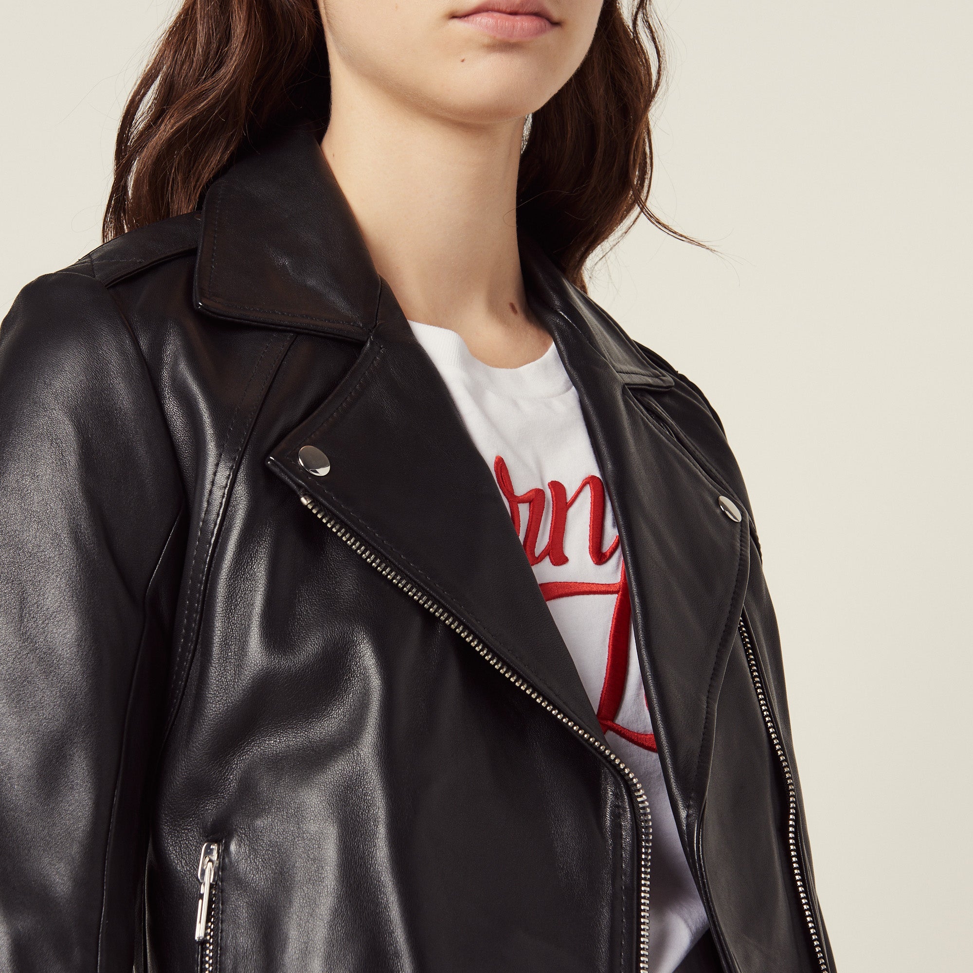 Blouson biker en cuir Sandro seconde main
