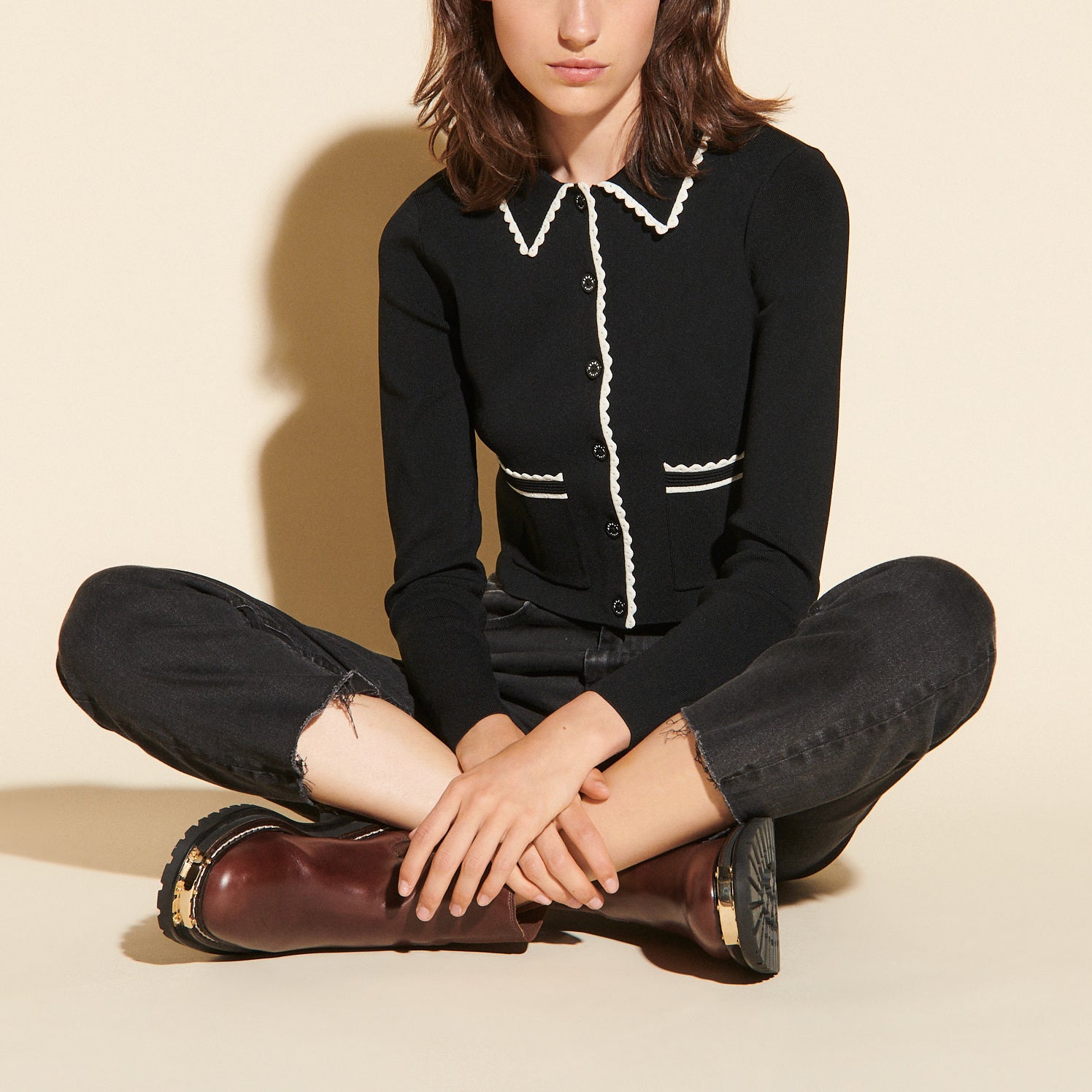 Cardigan court à col Chemise Sandro seconde main