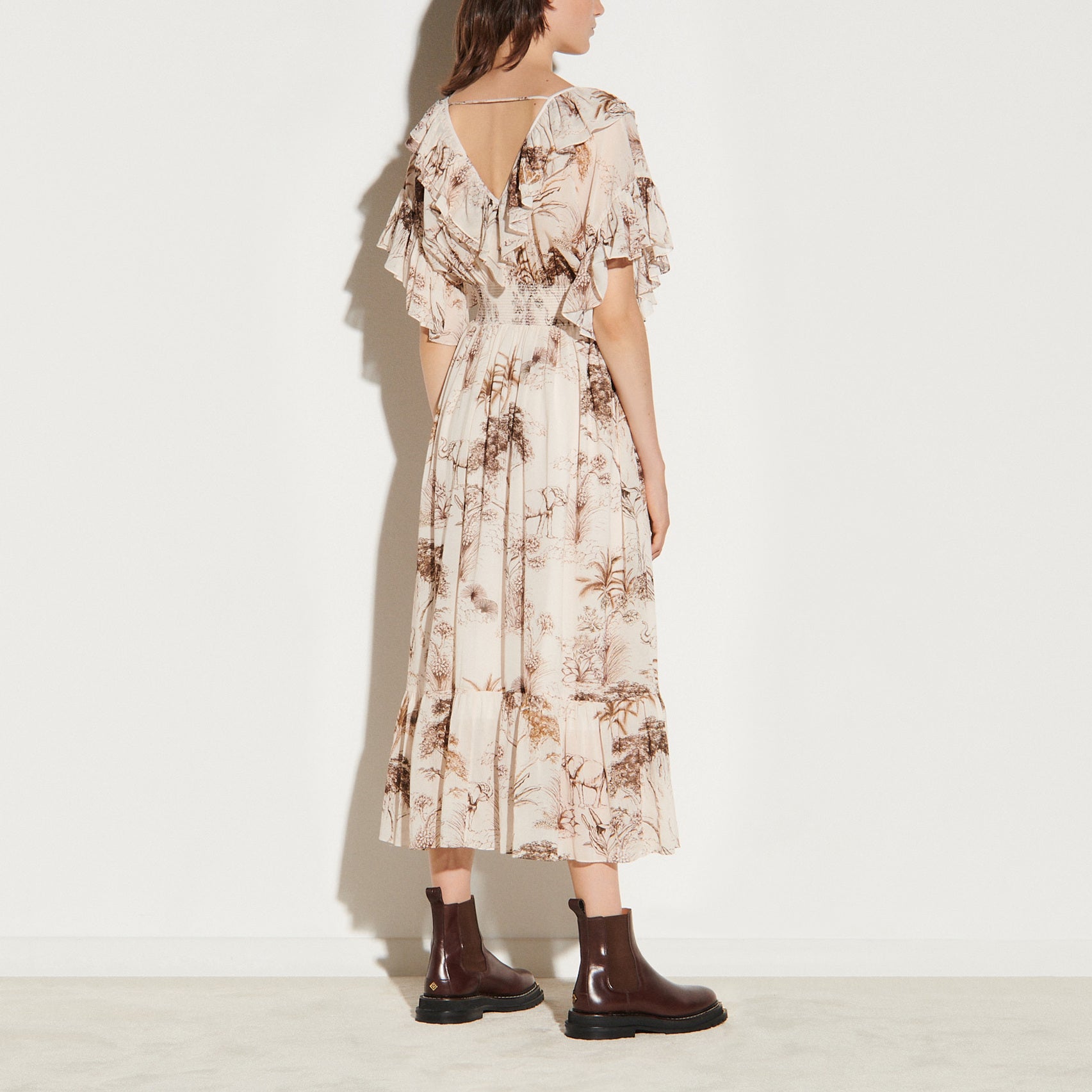 Robe longue imprimée avec volants Sandro seconde main