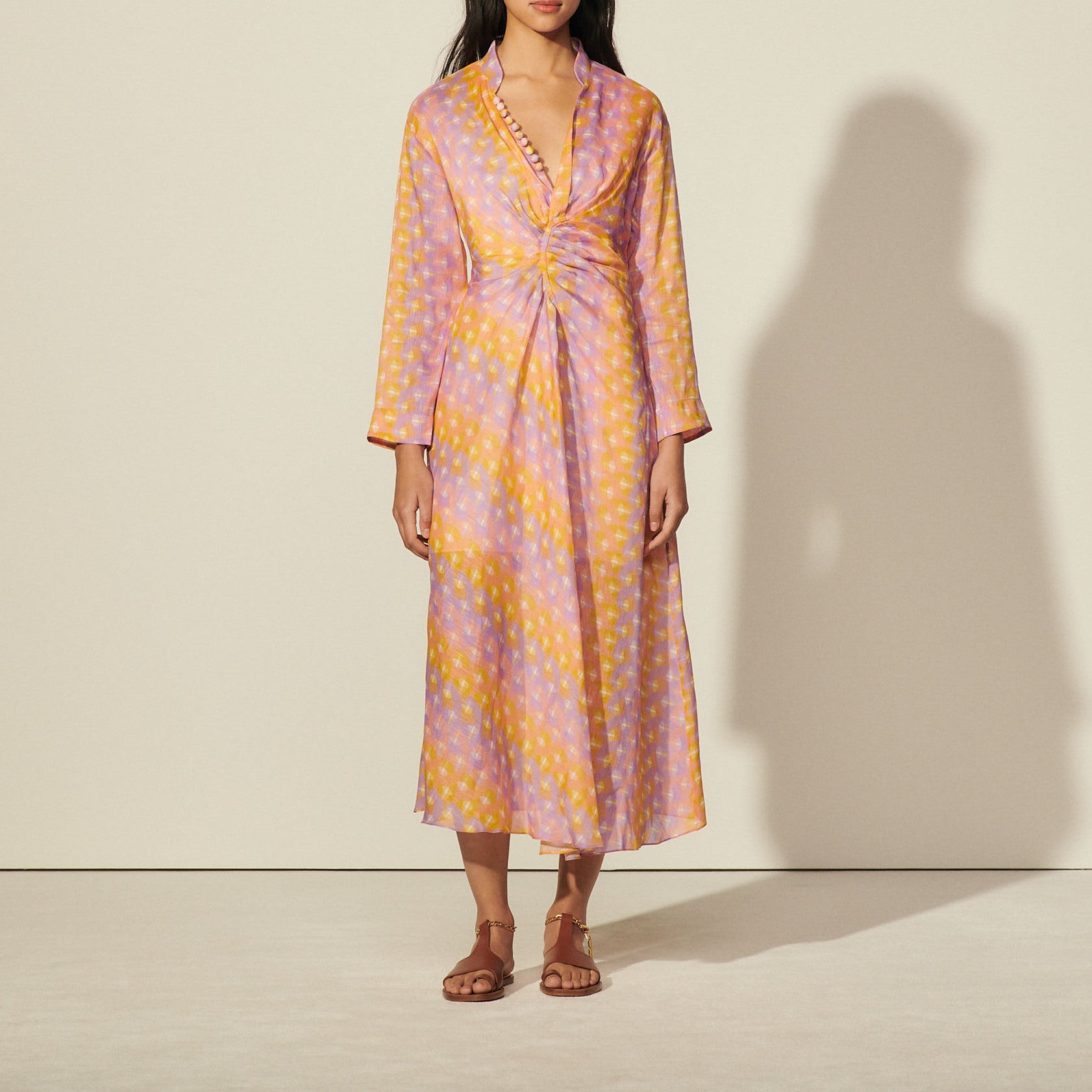 Robe longue imprimée en lin et soie Sandro seconde main