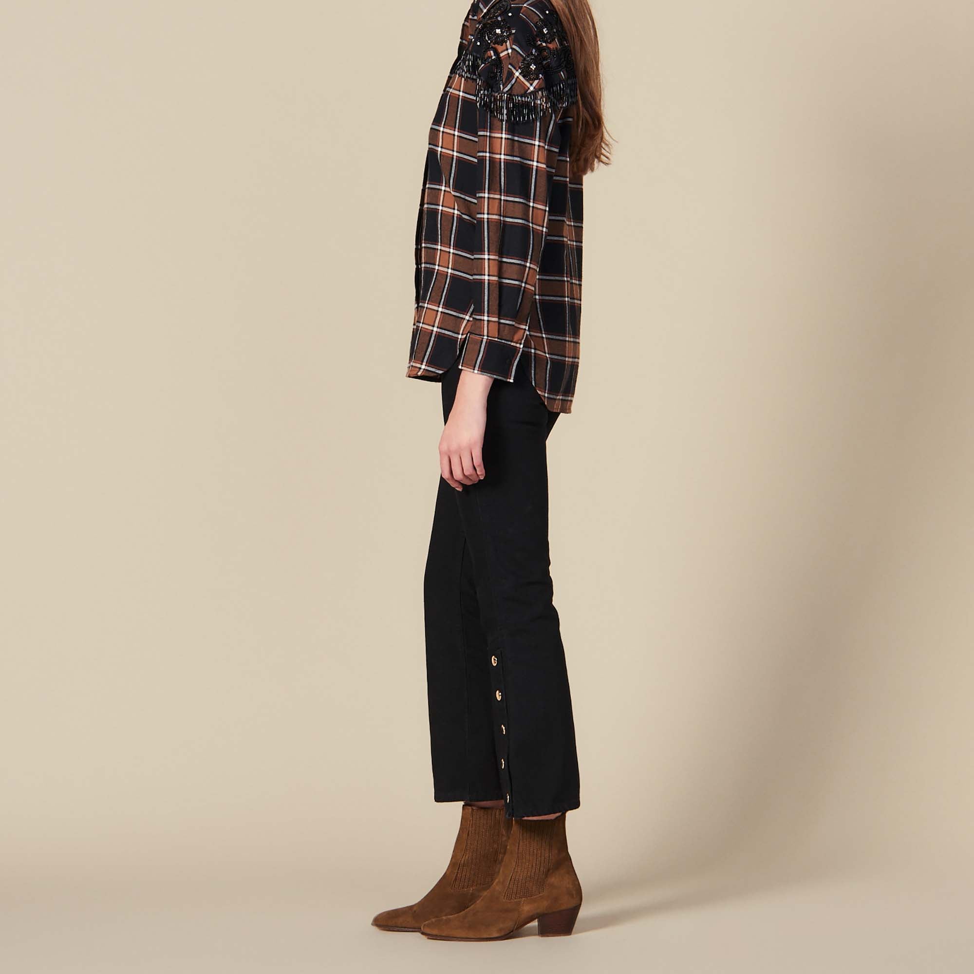 Chemise à carreaux et broderies western Sandro seconde main