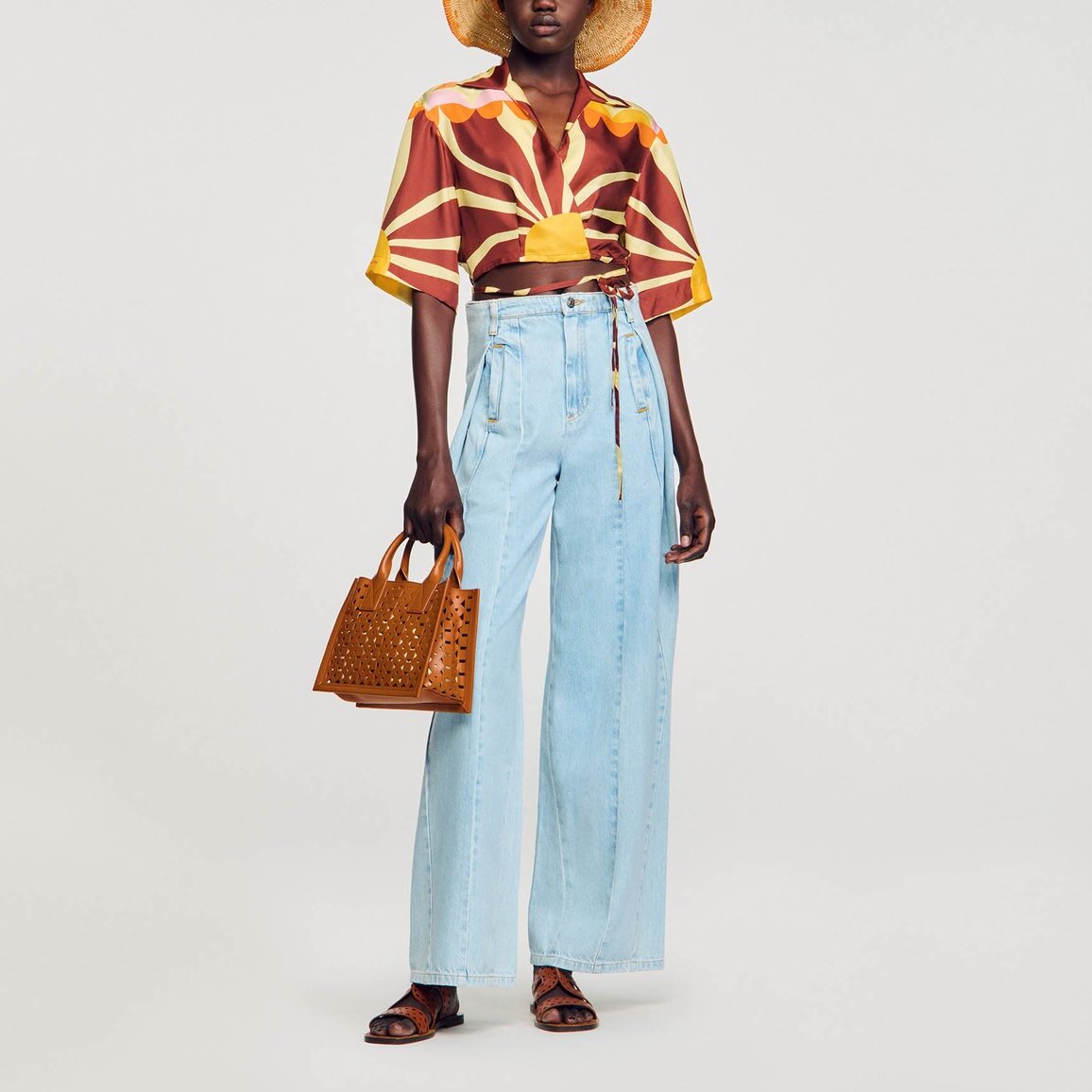 Chemise courte en soie imprimée Sandro seconde main