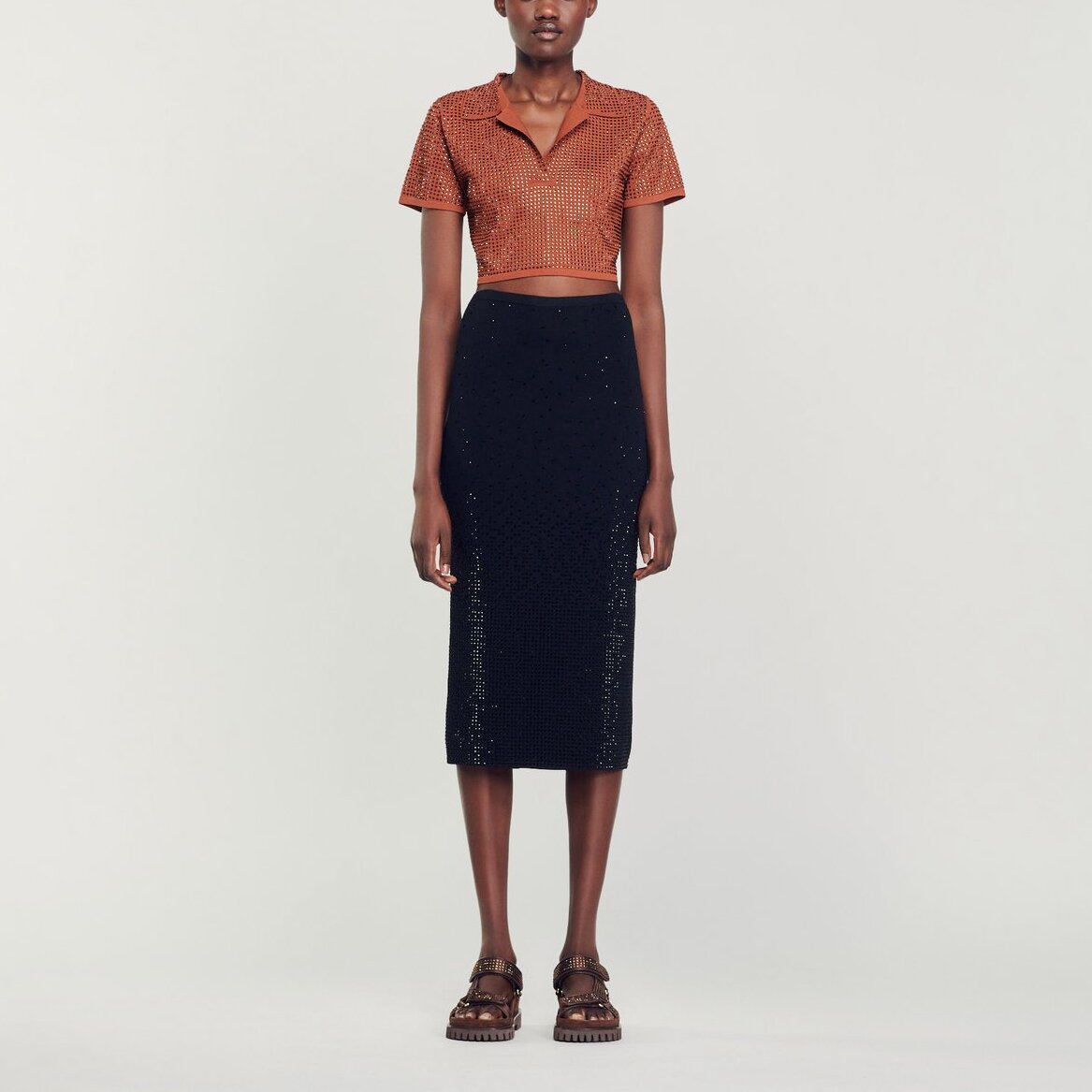 Jupe midi ornée de strass Sandro seconde main