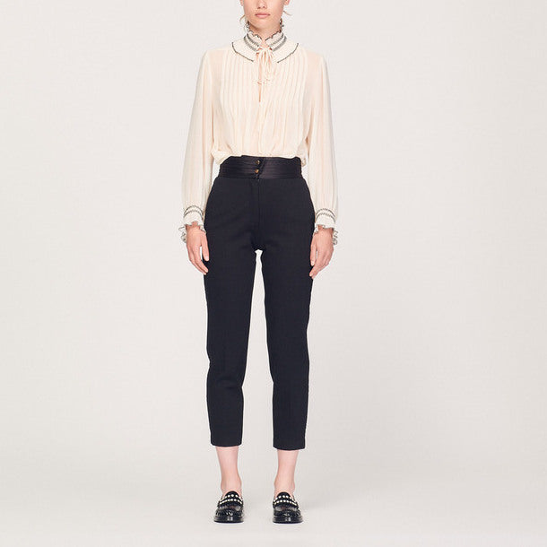 Pantalon droit à ceinture satinée Sandro seconde main