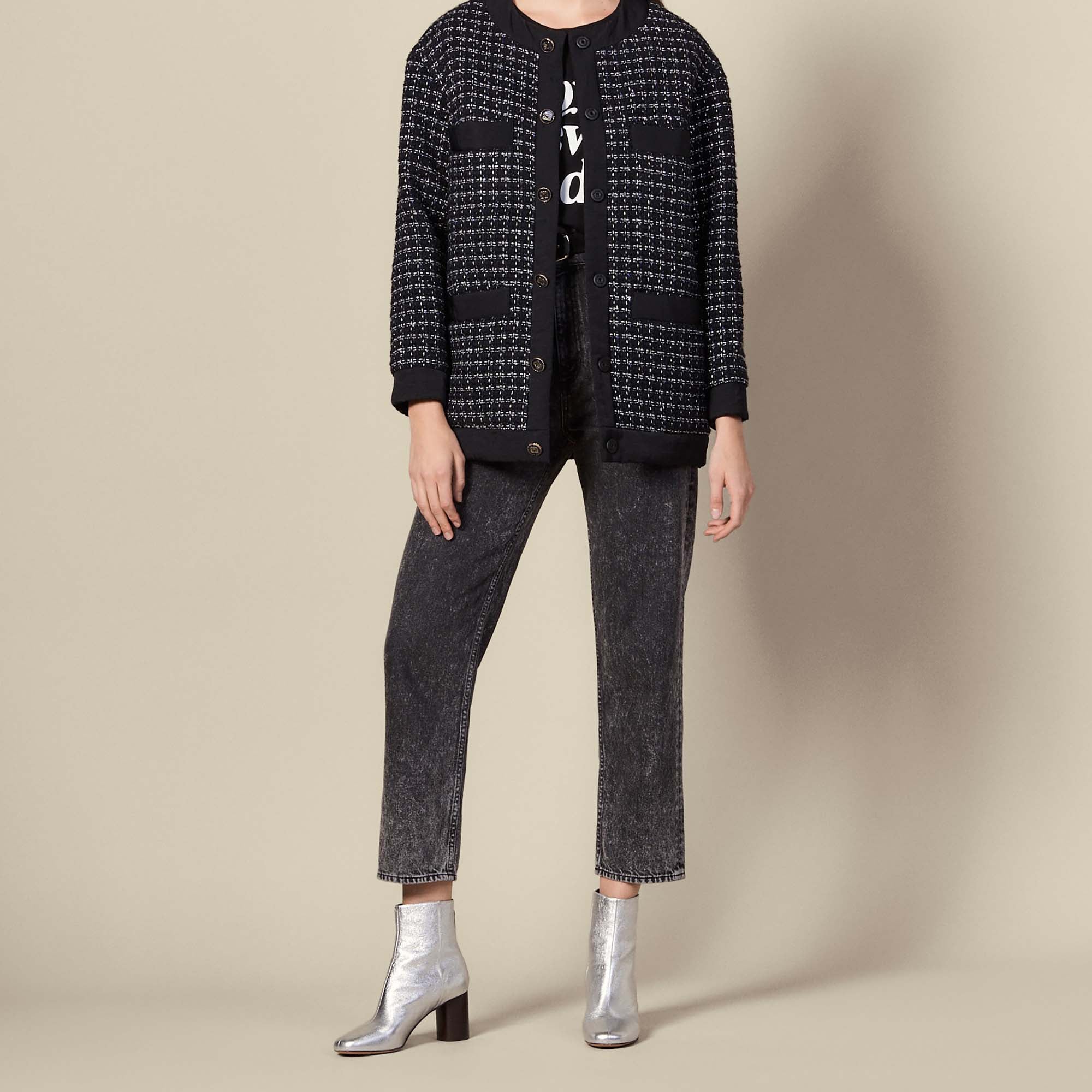 Blouson over size en tweed matelassé Sandro seconde main