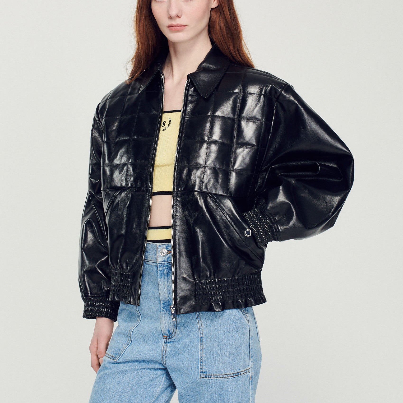 Veste en cuir lisse Sandro seconde main