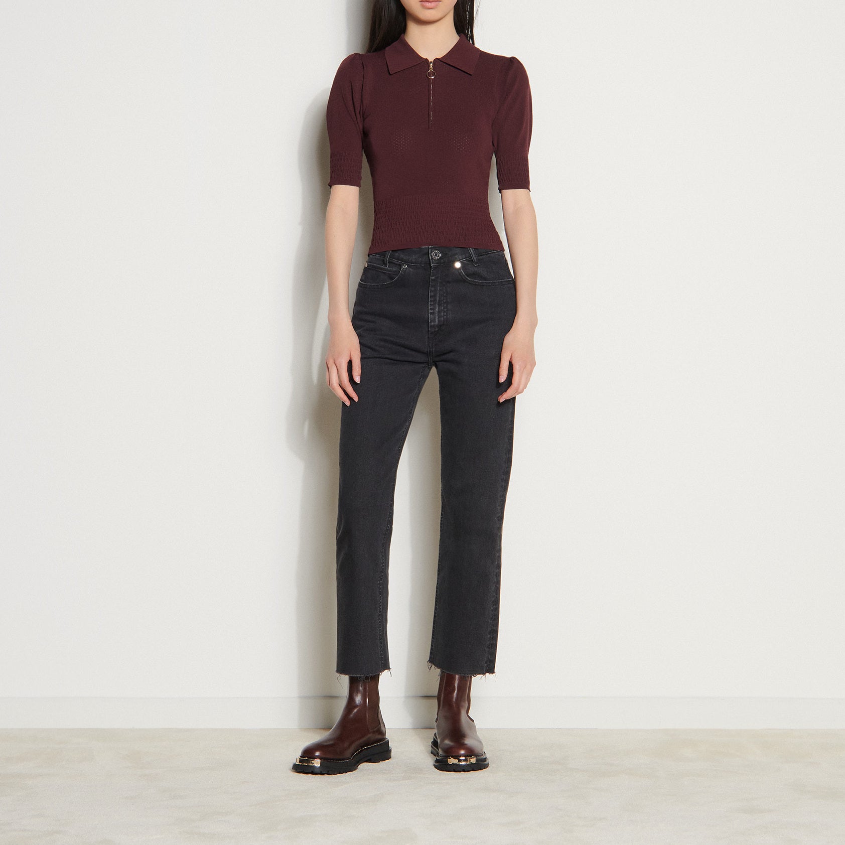 Pull col polo zippé Sandro seconde main