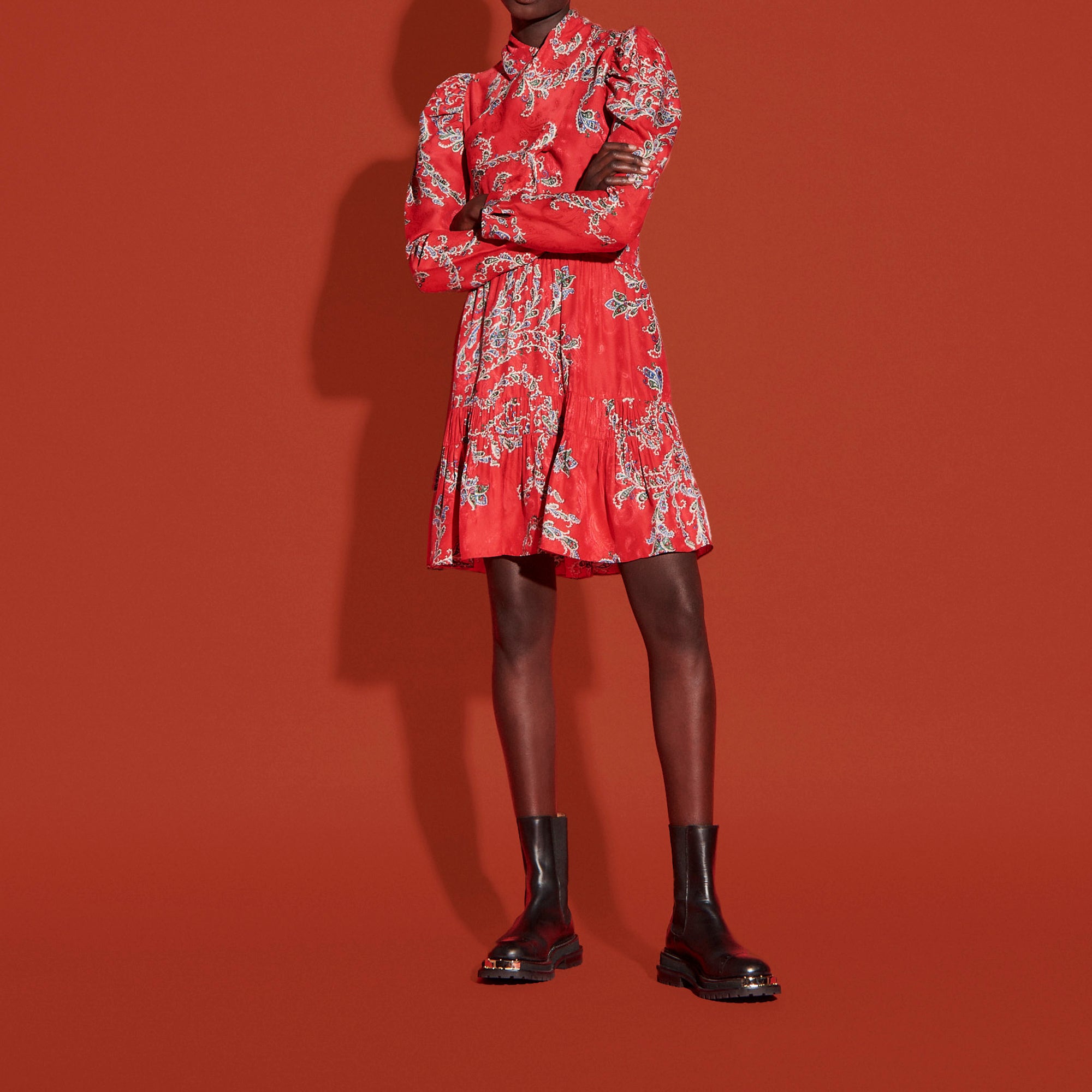 Robe courte imprimée à encolure drapée Sandro seconde main