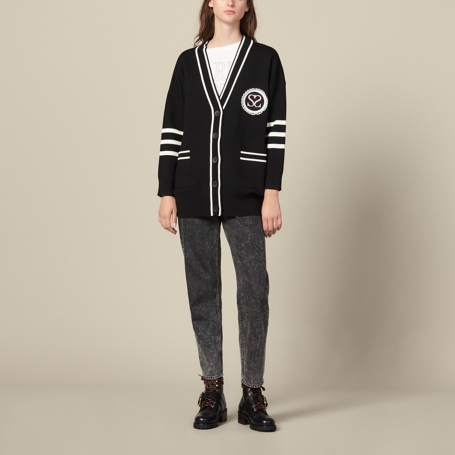 Cardi-coat à rayures contrastantes Sandro seconde main