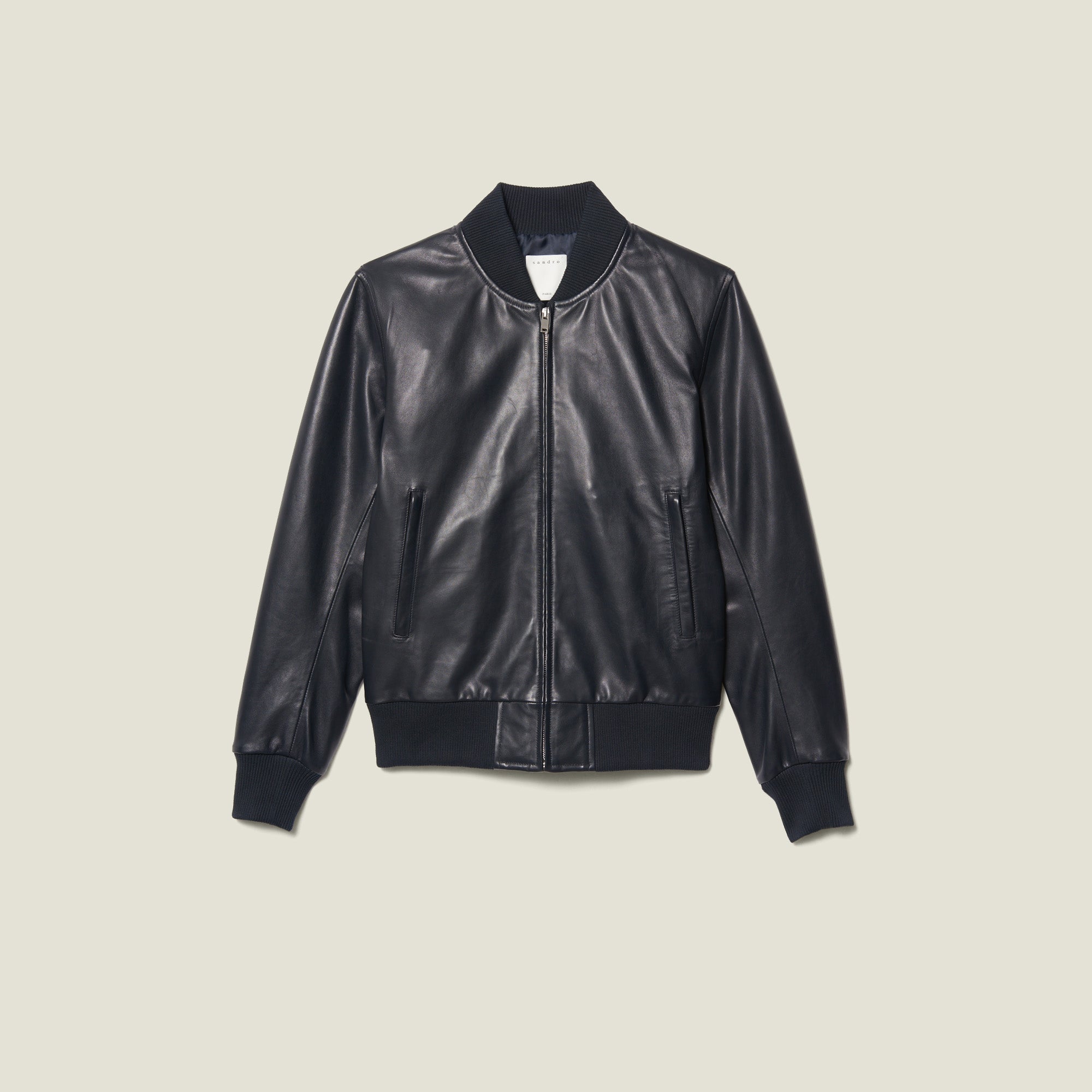 Blouson zippé en cuir Sandro seconde main