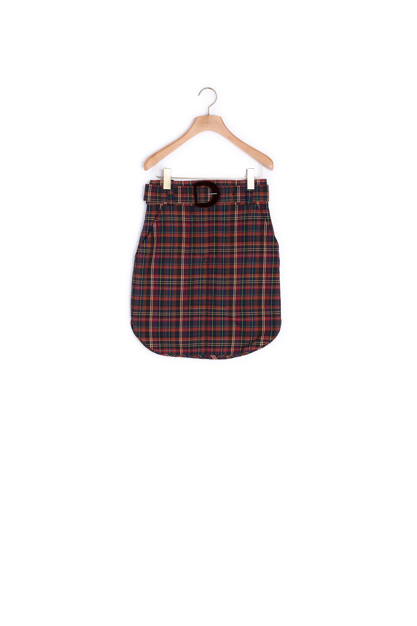 Jupe courte à carreaux et ceinture Sandro seconde main