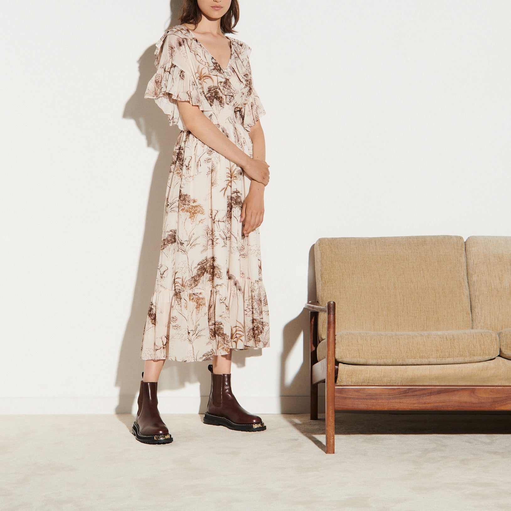 Robe longue imprimée avec volants Sandro seconde main