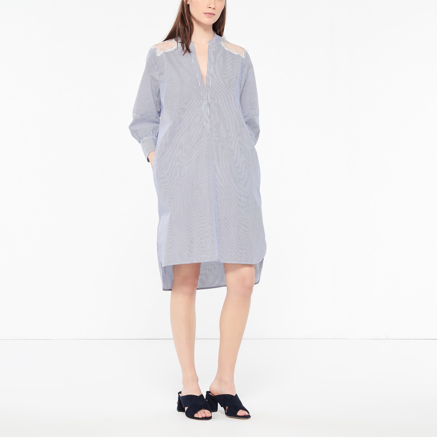 Robe tunique à rayures et dentelle Sandro seconde main