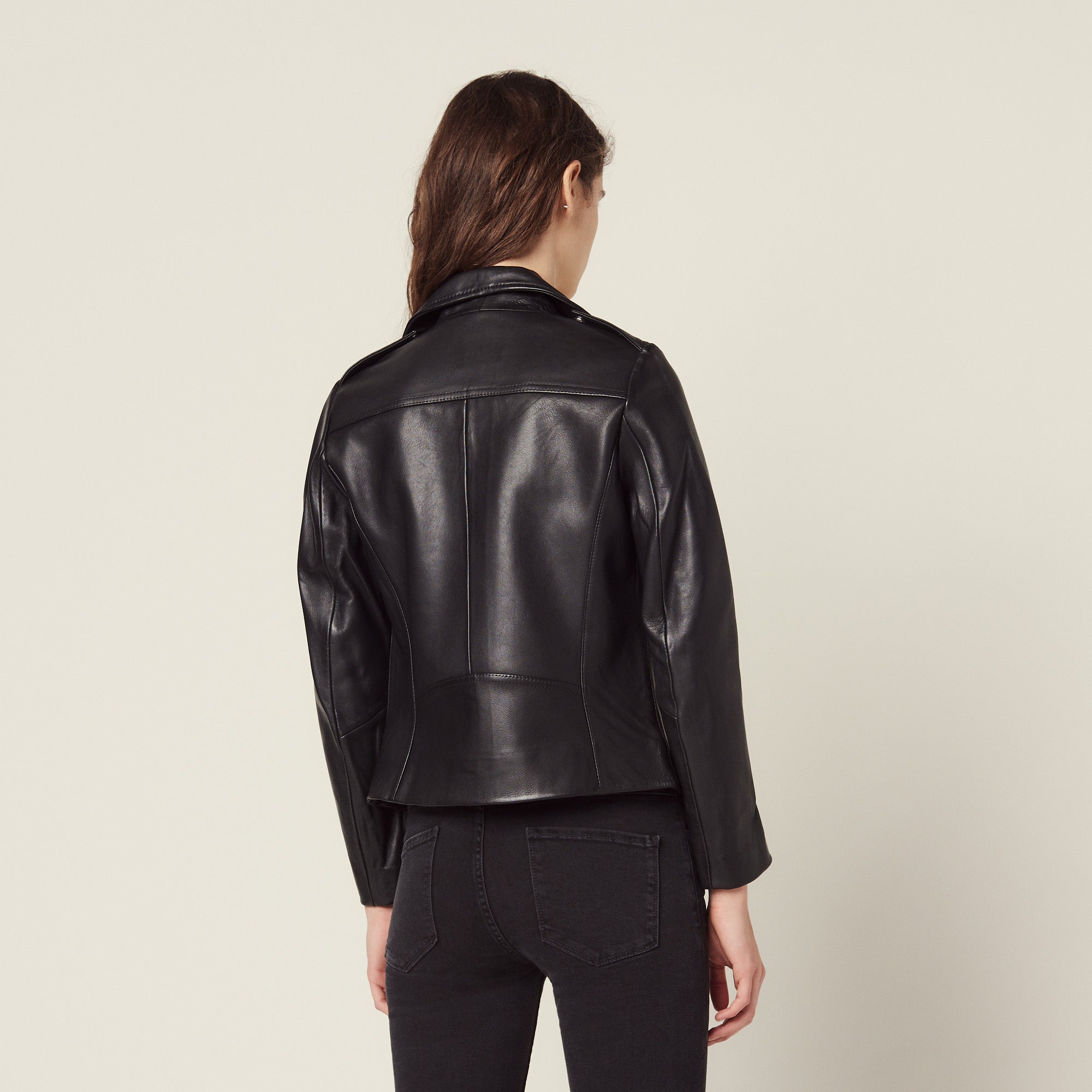 Blouson biker en cuir Sandro seconde main