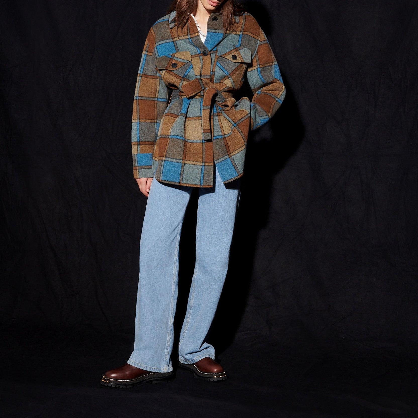 Veste ceinturée à carreaux Sandro seconde main