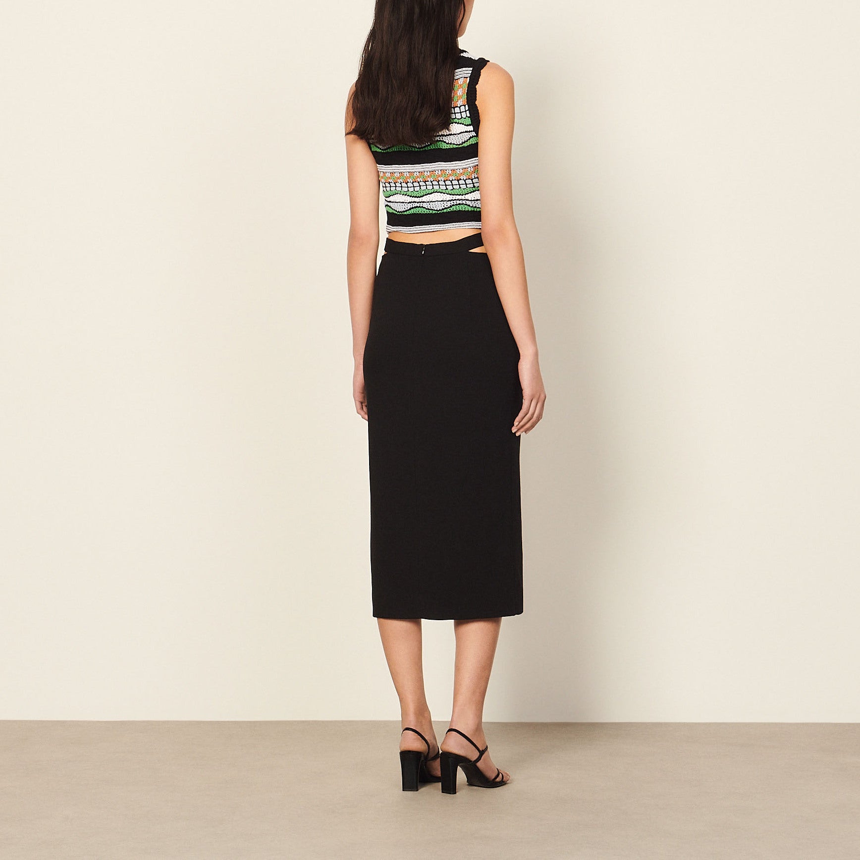 Jupe crayon midi à ceinture ajourée Sandro seconde main