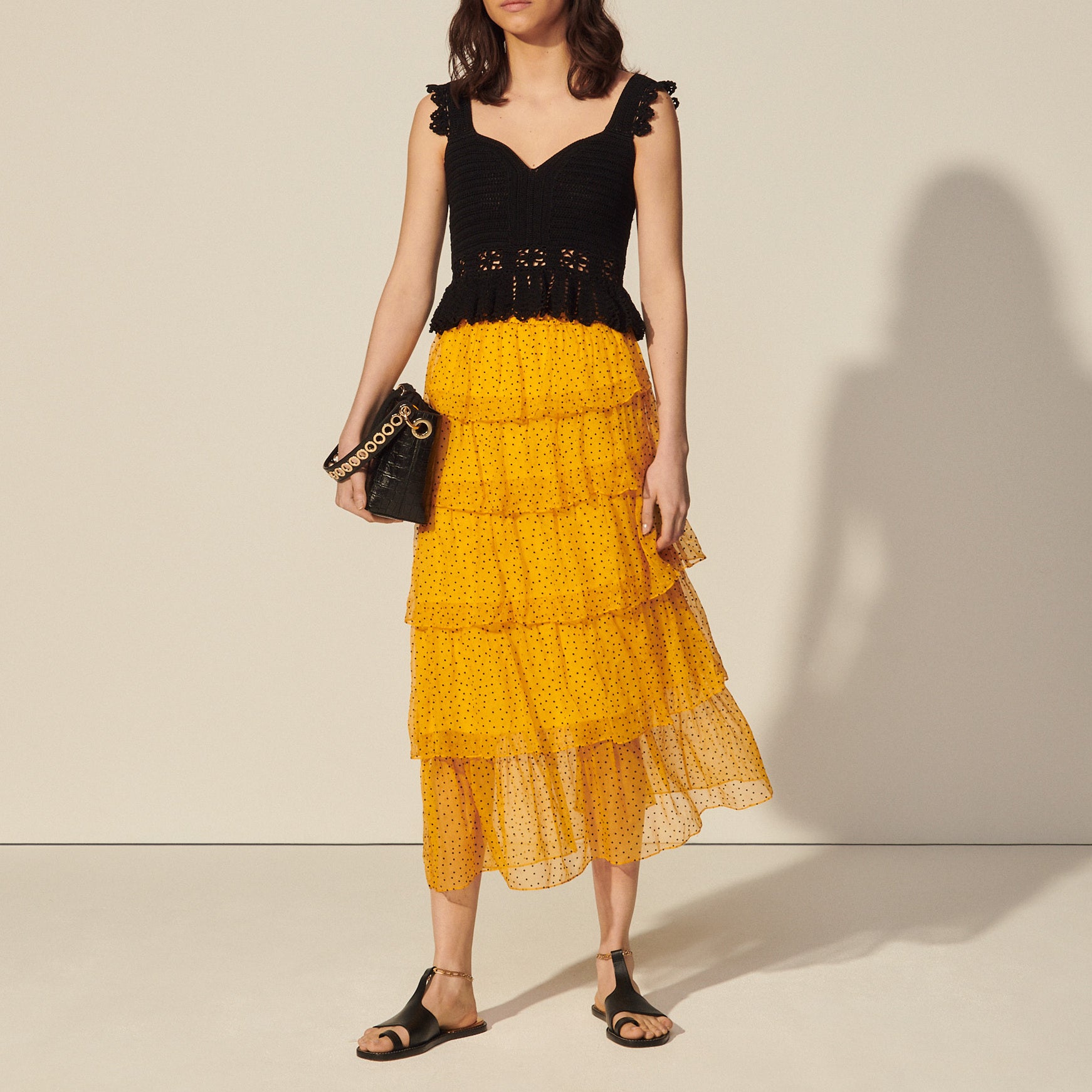 Jupon long plumetis à volants Sandro seconde main