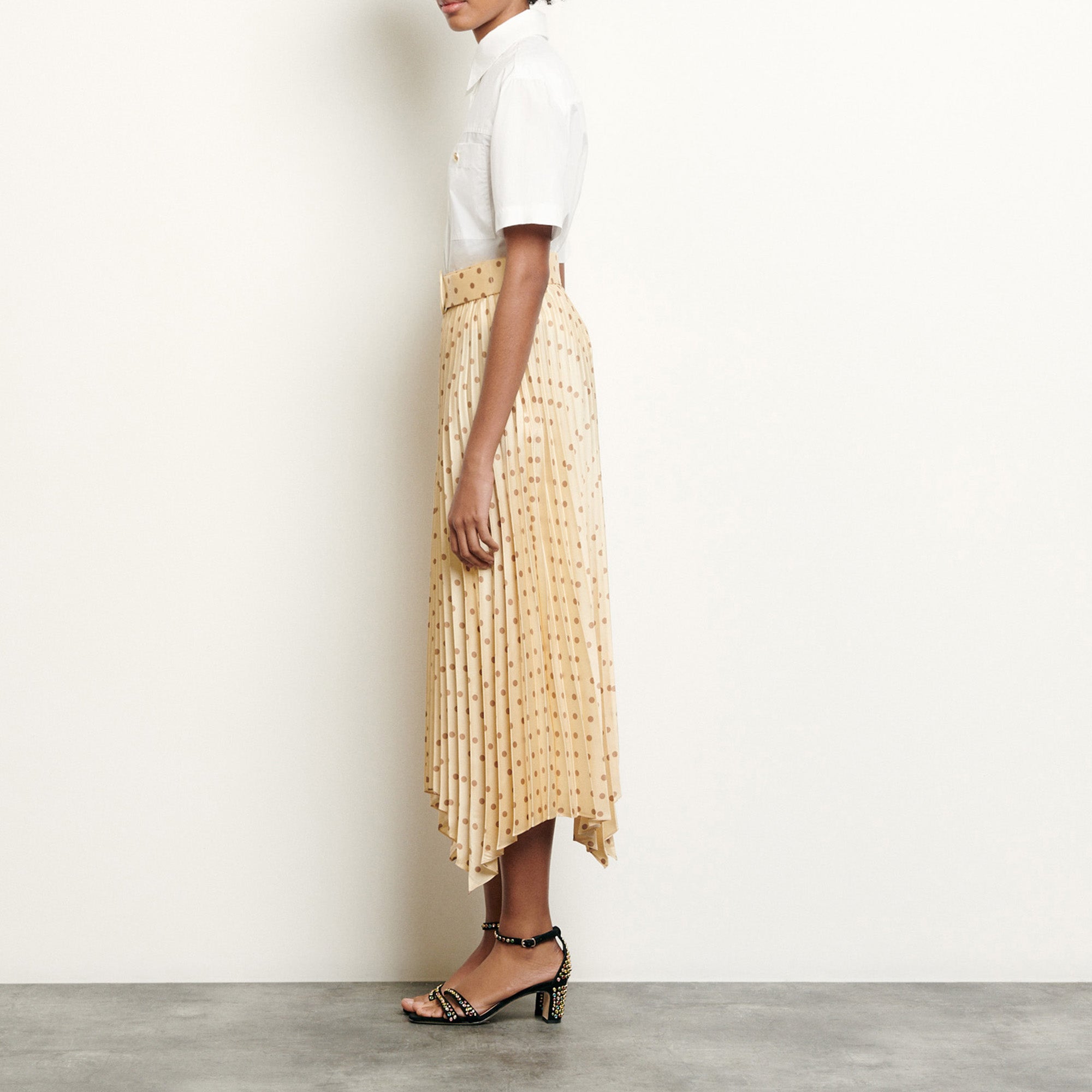 Jupe plissée et imprimée à ceinture Sandro seconde main