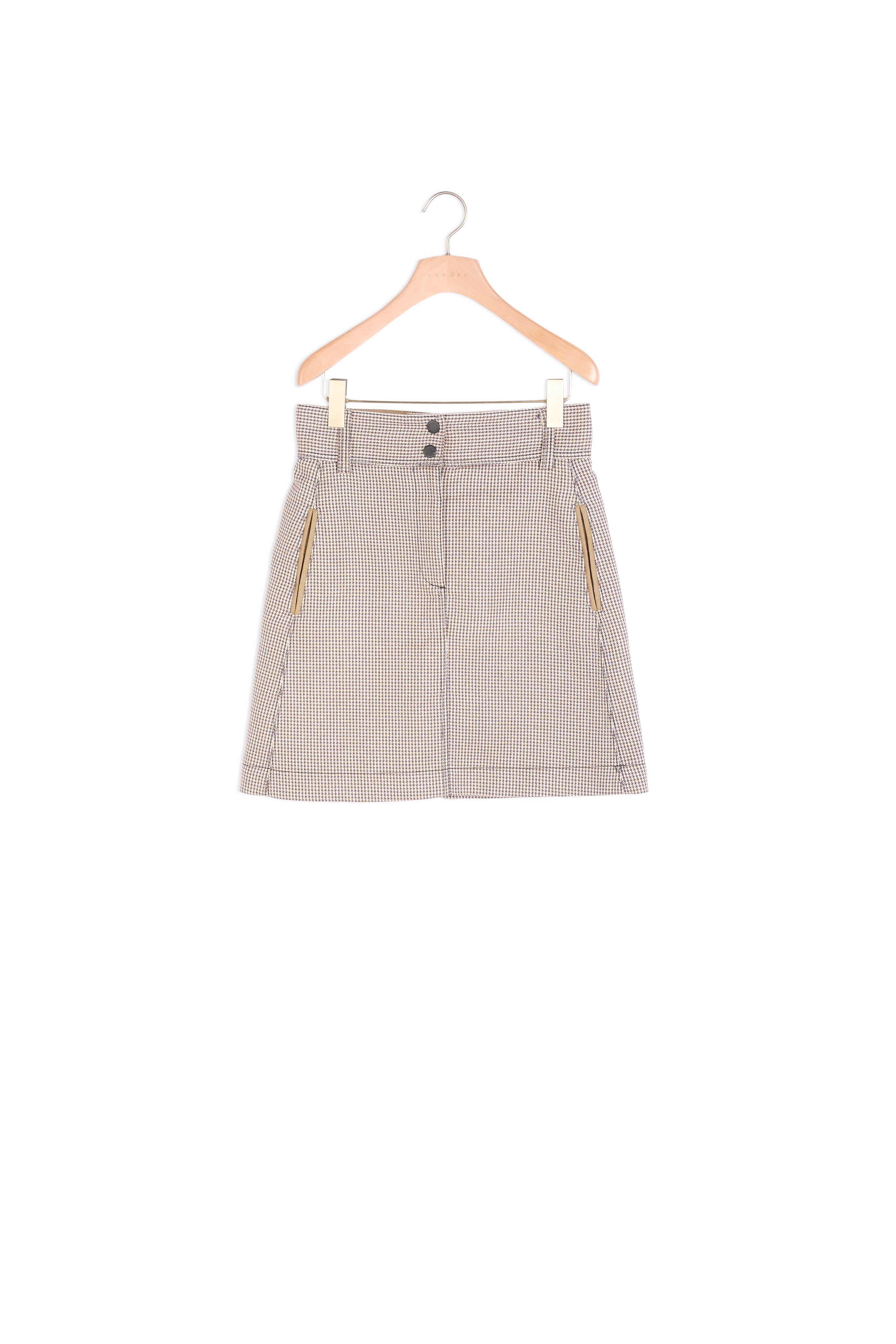 Jupe courte trapèze en pied-de-coq Sandro seconde main