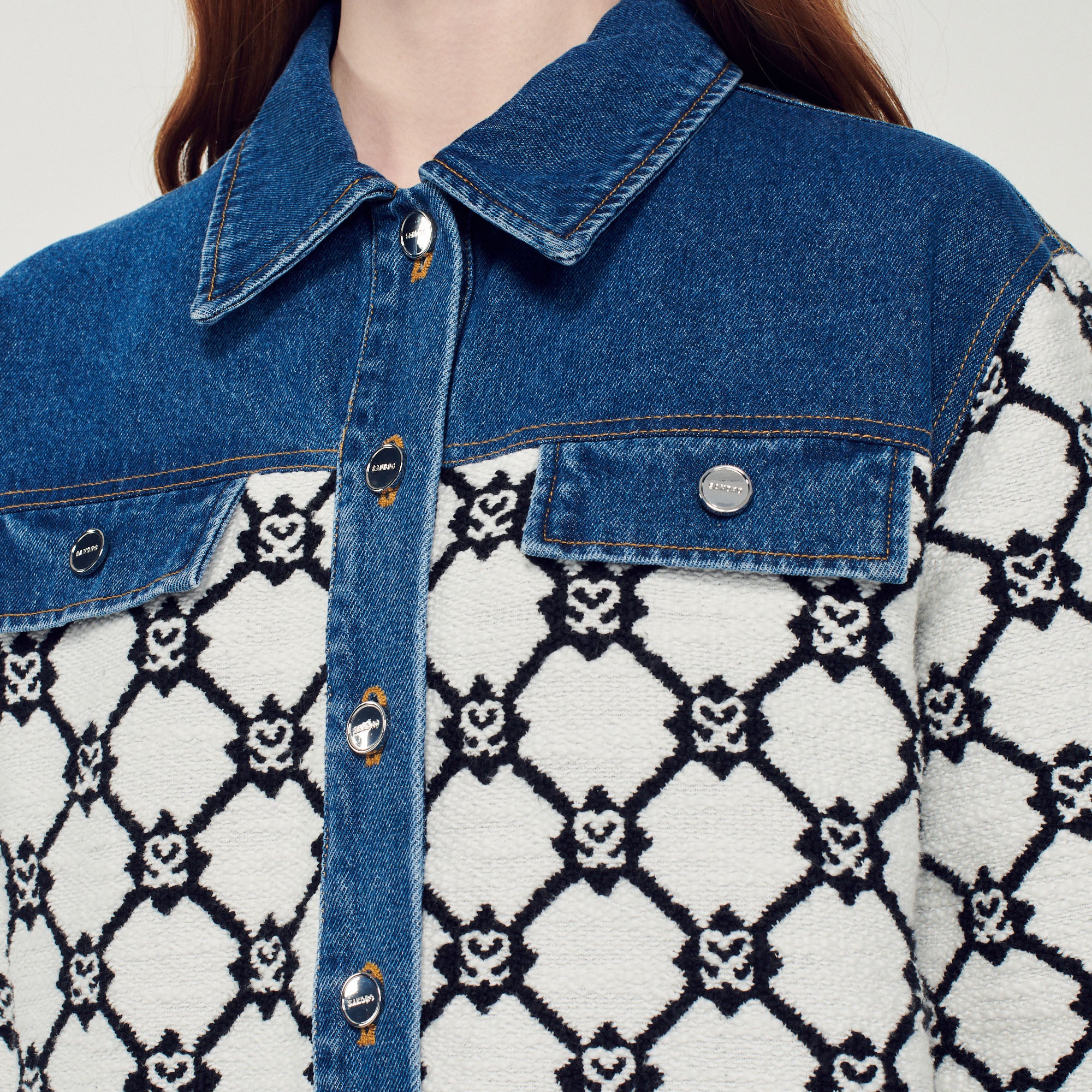 Cardicoat en Maille et denim Sandro seconde main