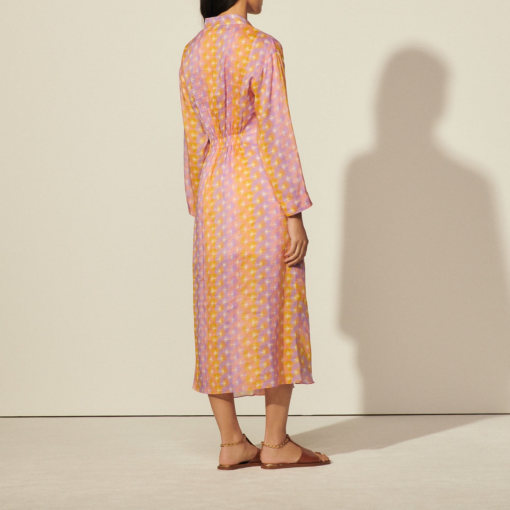 Robe longue imprimée en lin et soie Sandro seconde main