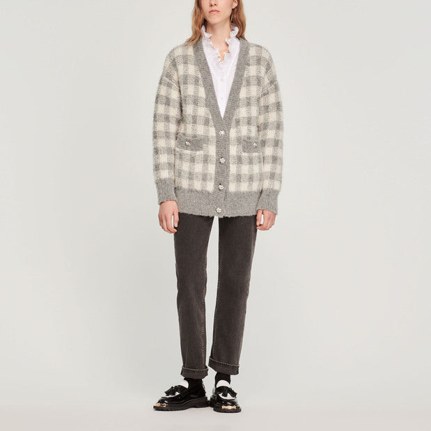 Cardigan jacquard carreaux Sandro seconde main