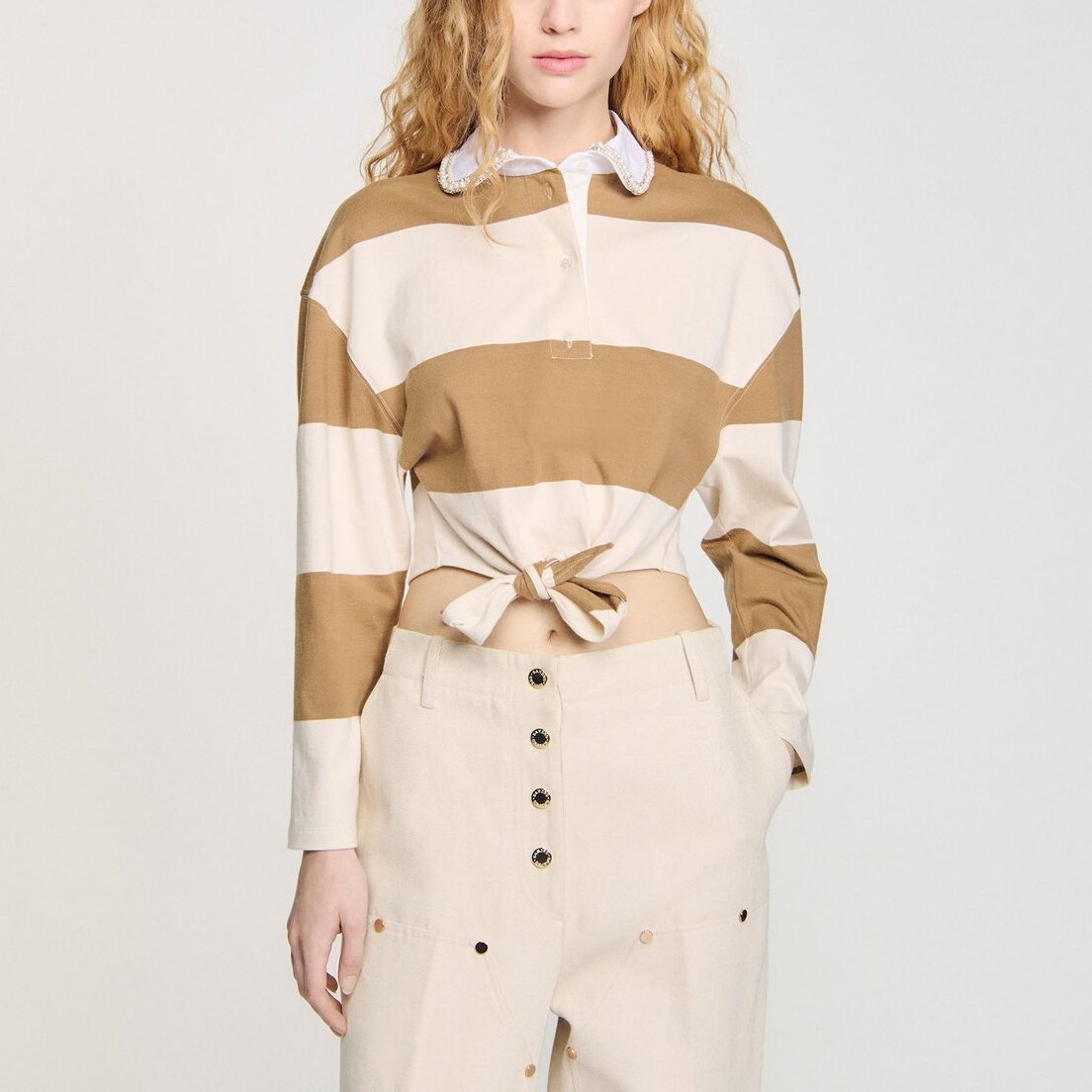 T-shirt rayé à col polo strassé Sandro seconde main