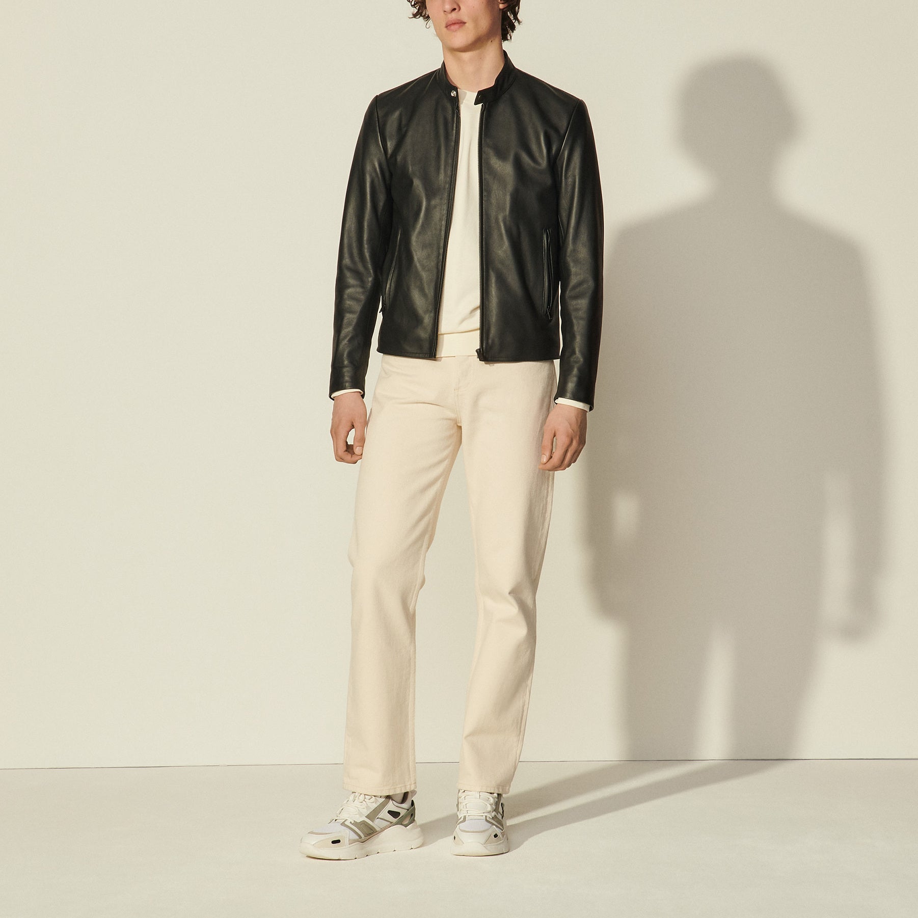 Blouson biker en cuir Sandro seconde main