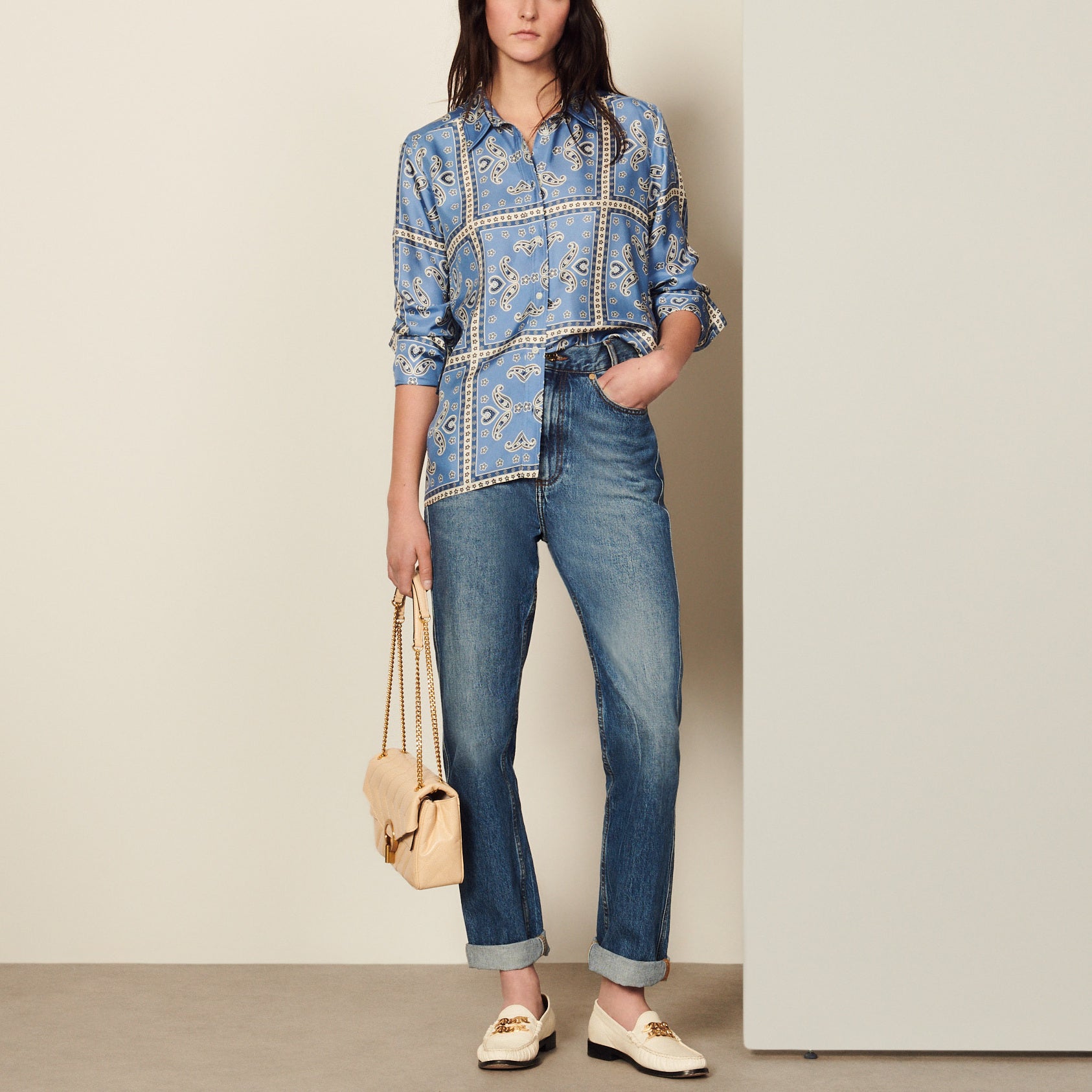 Chemise en soie imprimée Sandro seconde main