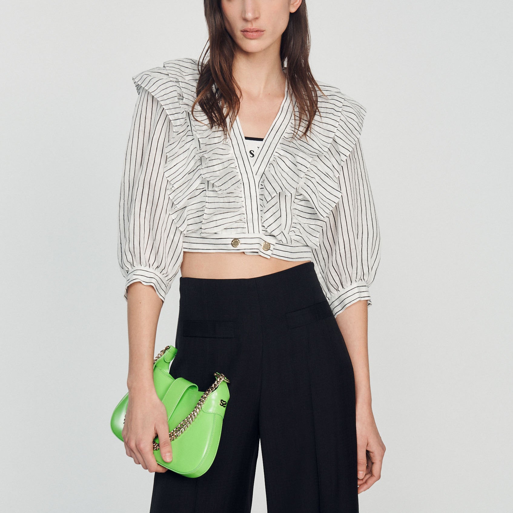 Top court à rayures en lin Sandro seconde main