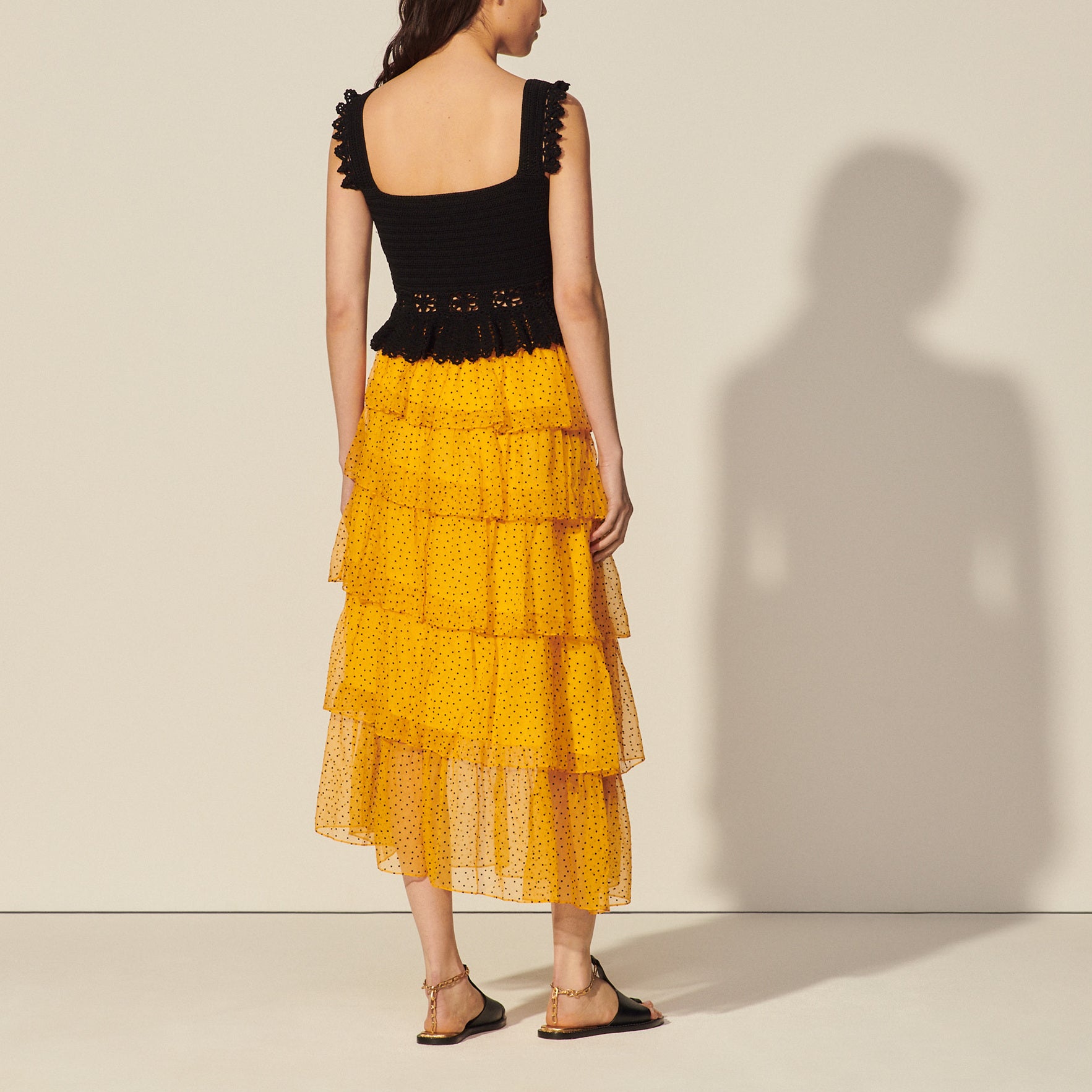 Jupon long plumetis à volants Sandro seconde main