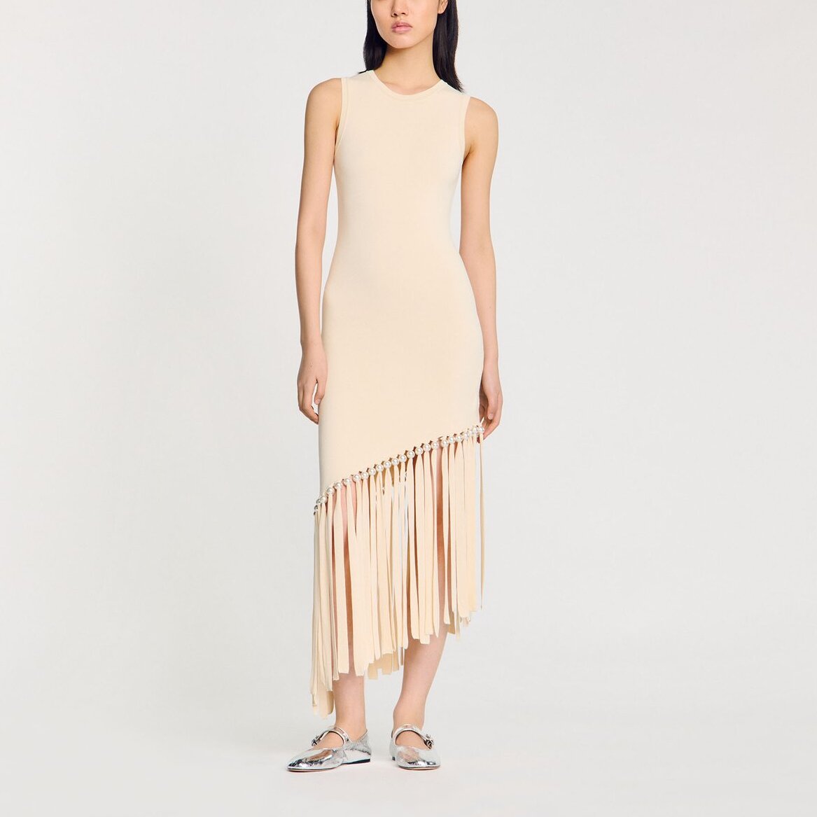 Robe midi en maille frangée et perlée Sandro seconde main