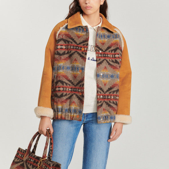 Manteau bi matière à motifs graphiques Sandro seconde main