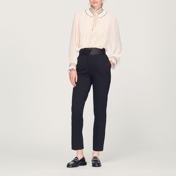 Pantalon droit à ceinture satinée Sandro seconde main