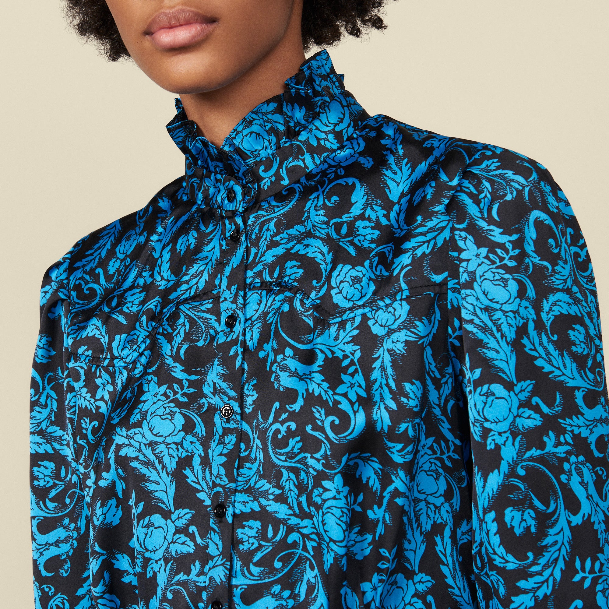 Robe imprimée à volants et col montant Sandro seconde main