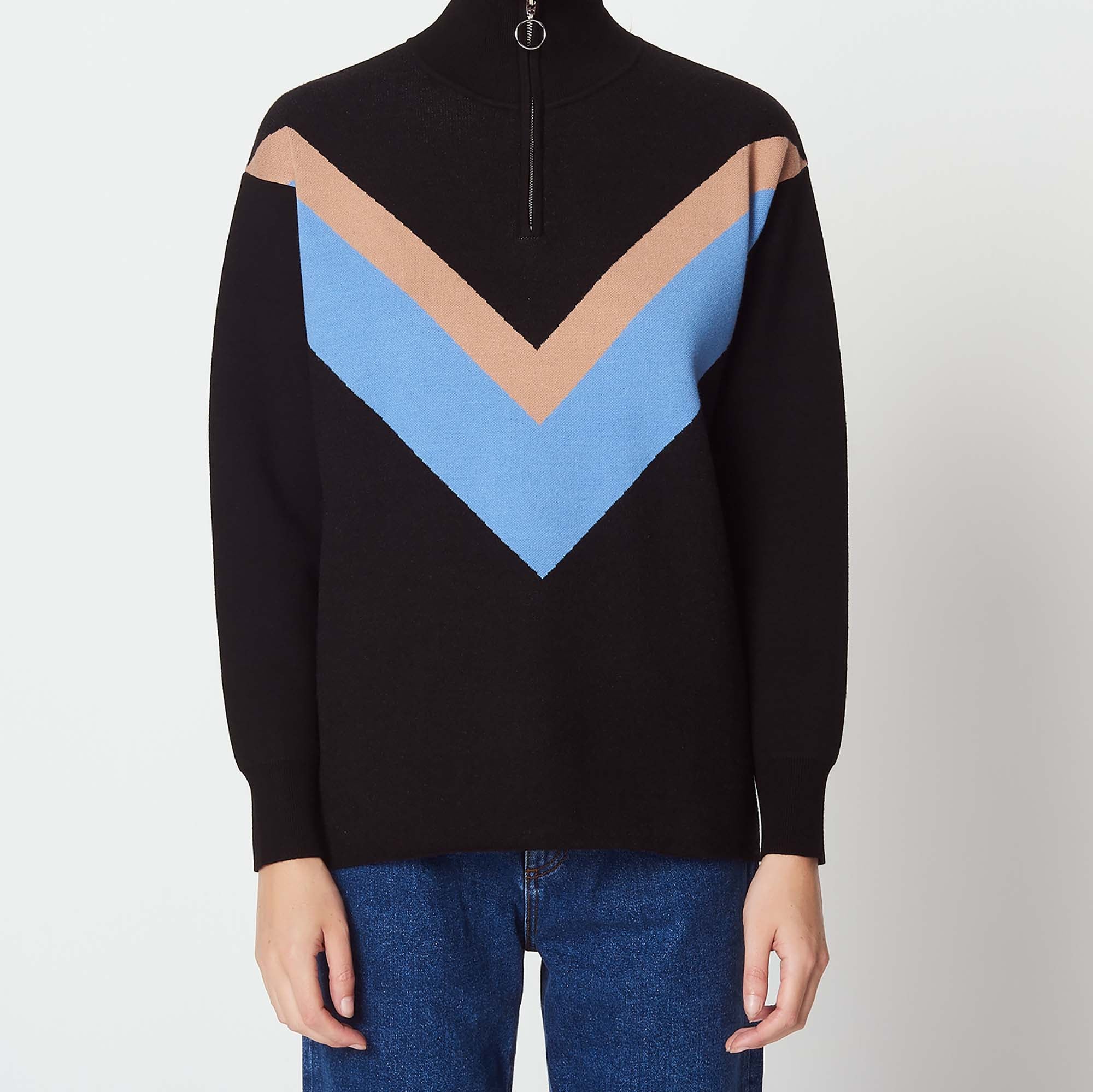 Pull tricolore à col montant zippé Sandro seconde main