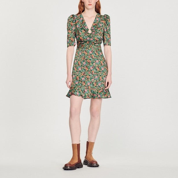 Robe courte à imprimé Fleurs d'automne Sandro seconde main