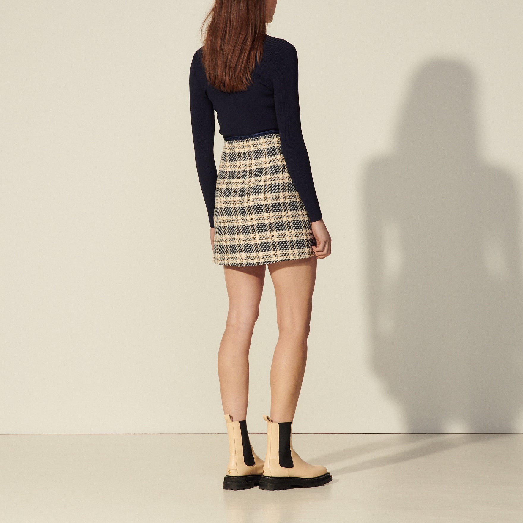 Jupe en tweed à carreaux Sandro seconde main