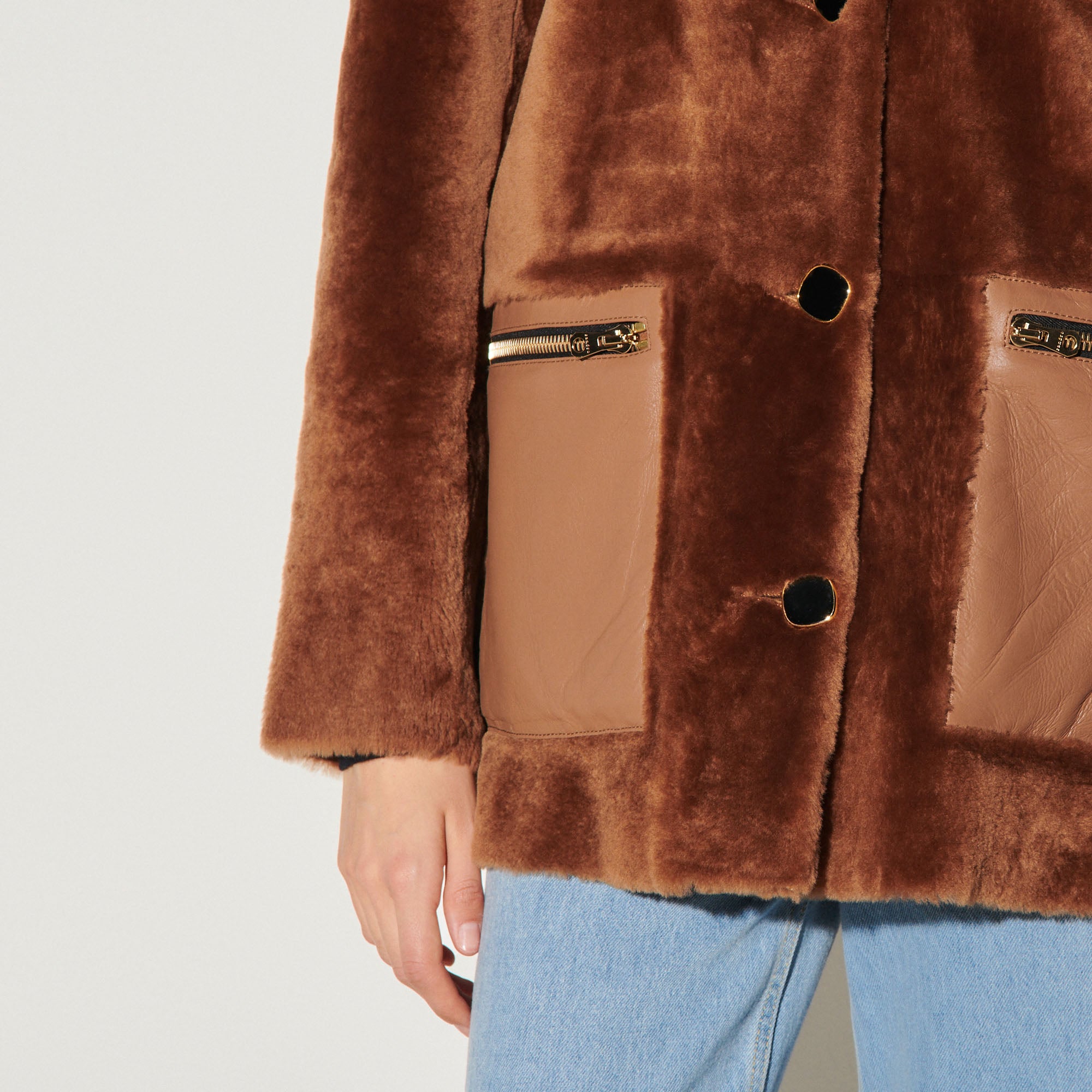 Manteau en peau lainée à grand col Sandro seconde main