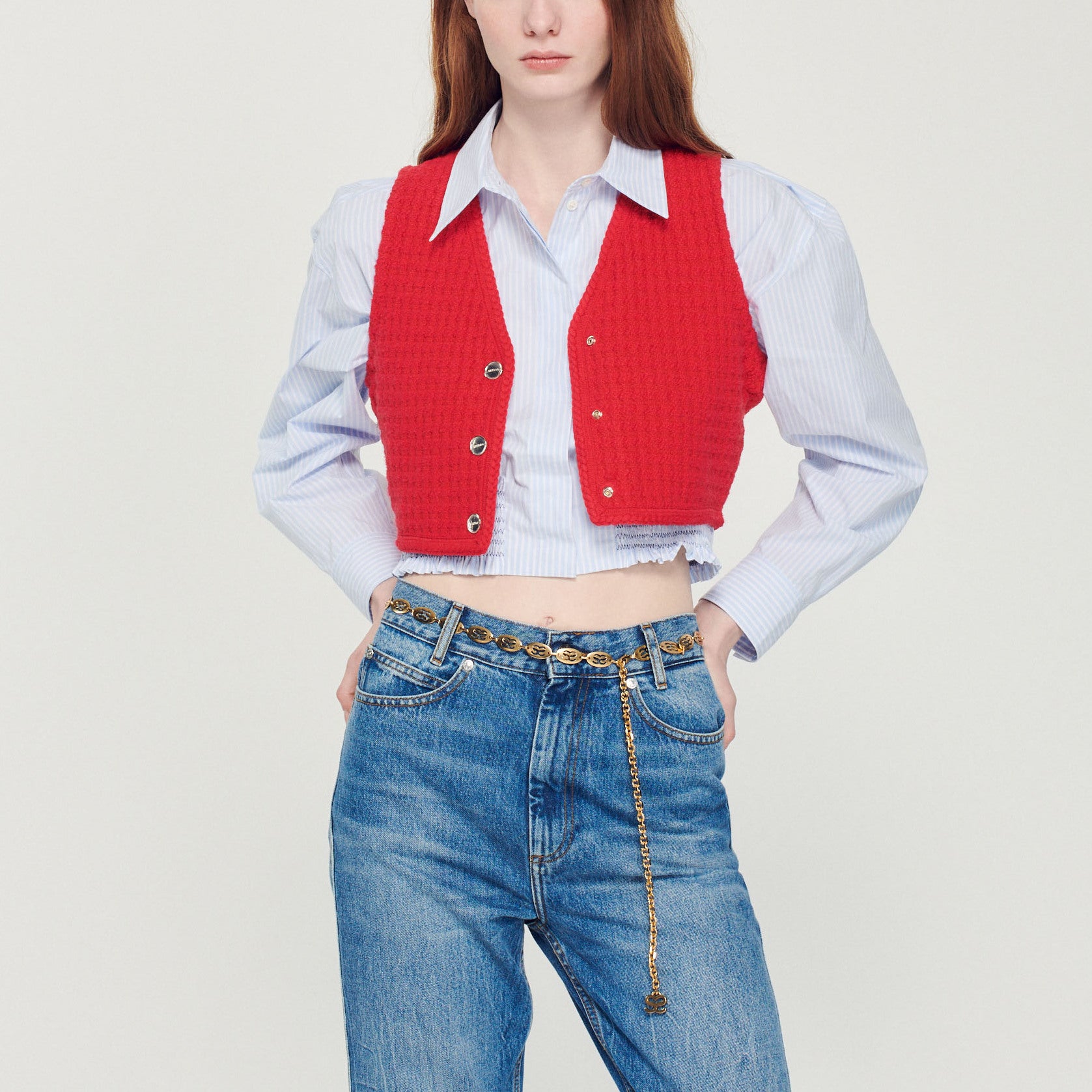 Chemise courte à rayures Sandro seconde main