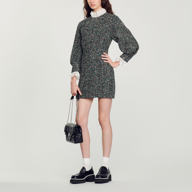 Robe en tweed à galon au col Sandro seconde main