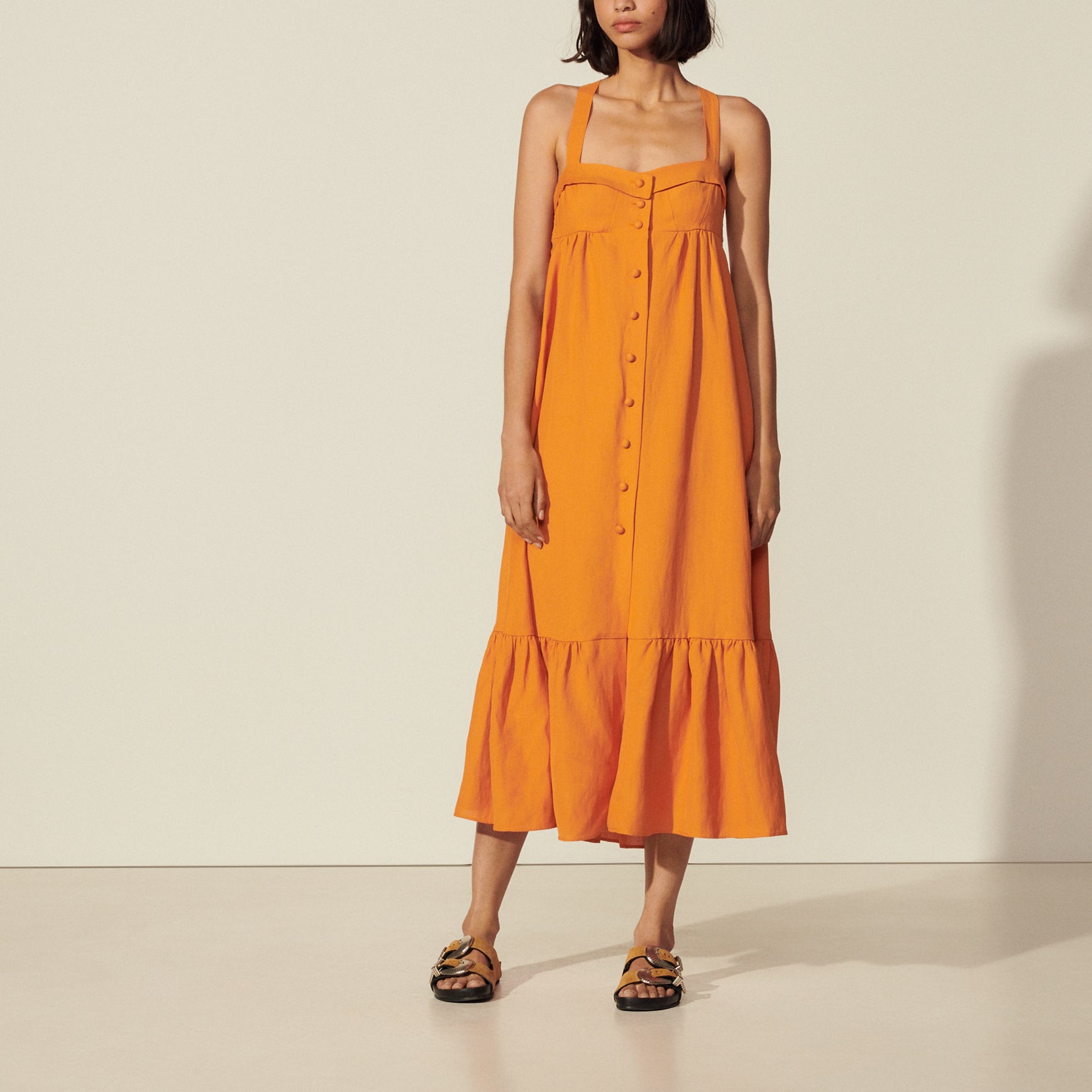 Robe longue boutonnée à bretelles Sandro seconde main