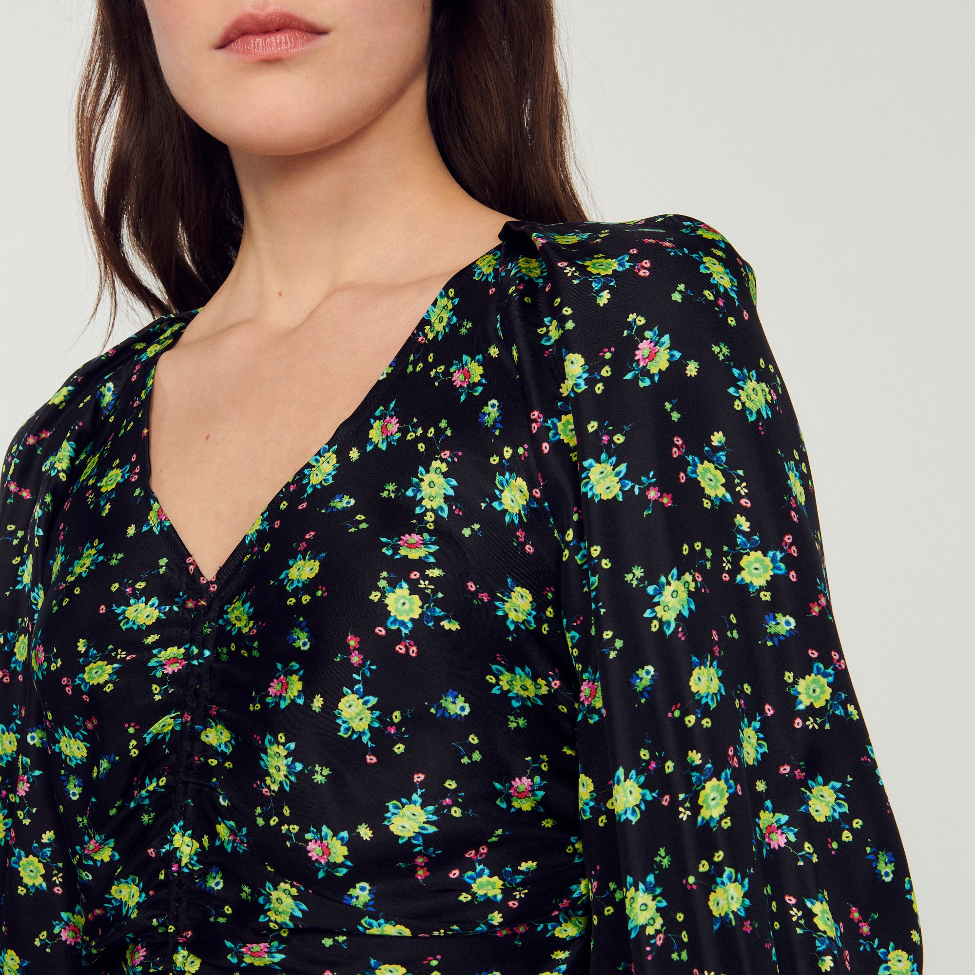 Robe courte froncée à imprimé fleuri Sandro seconde main